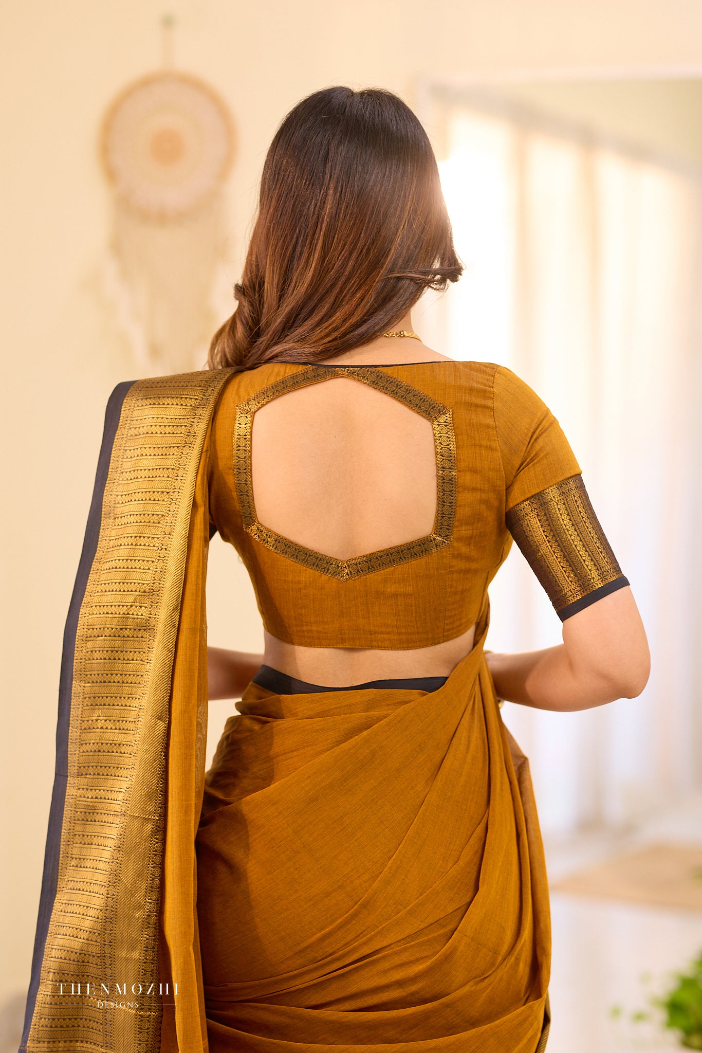 Old gold Chettinad cotton saree