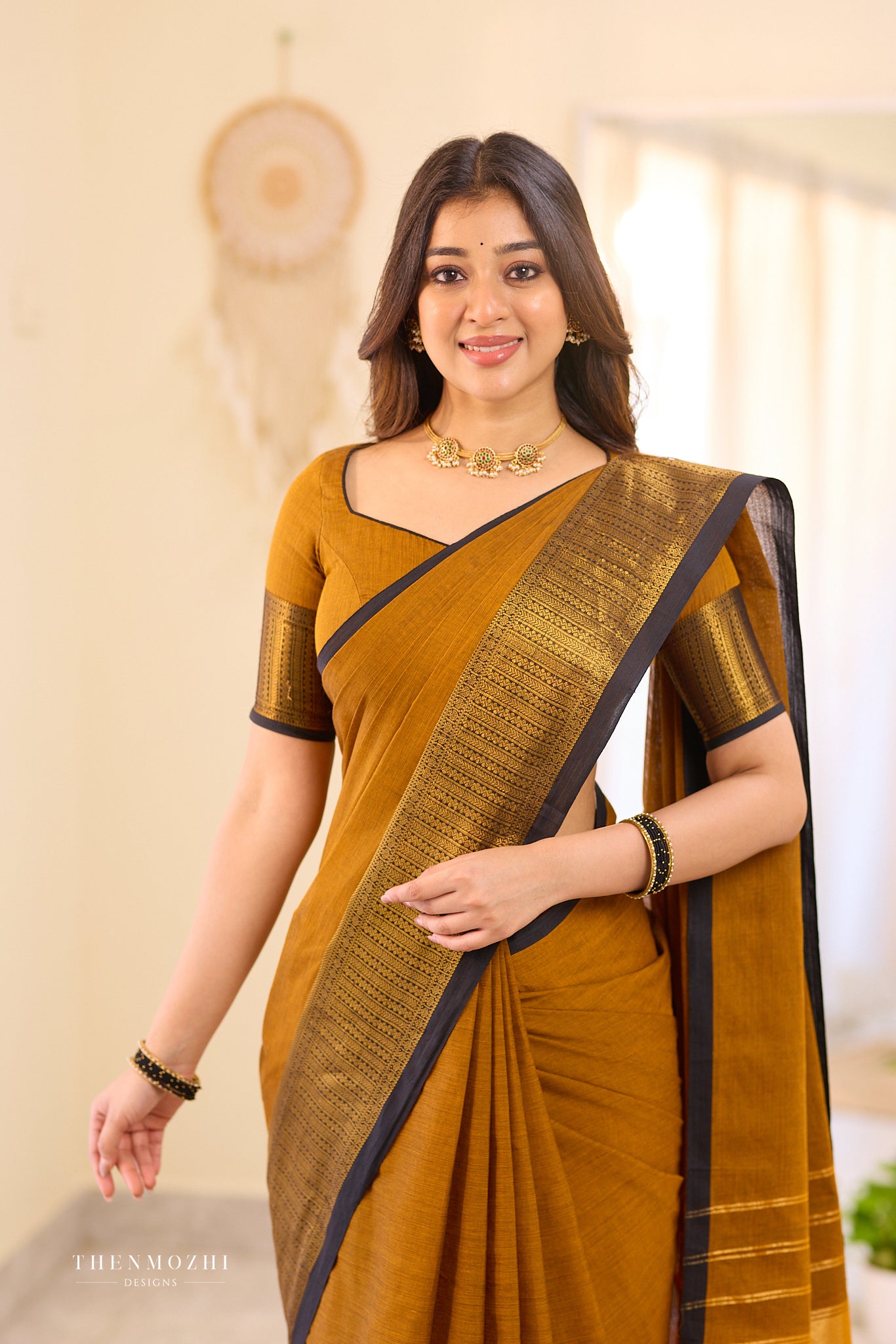 Old gold Chettinad cotton saree