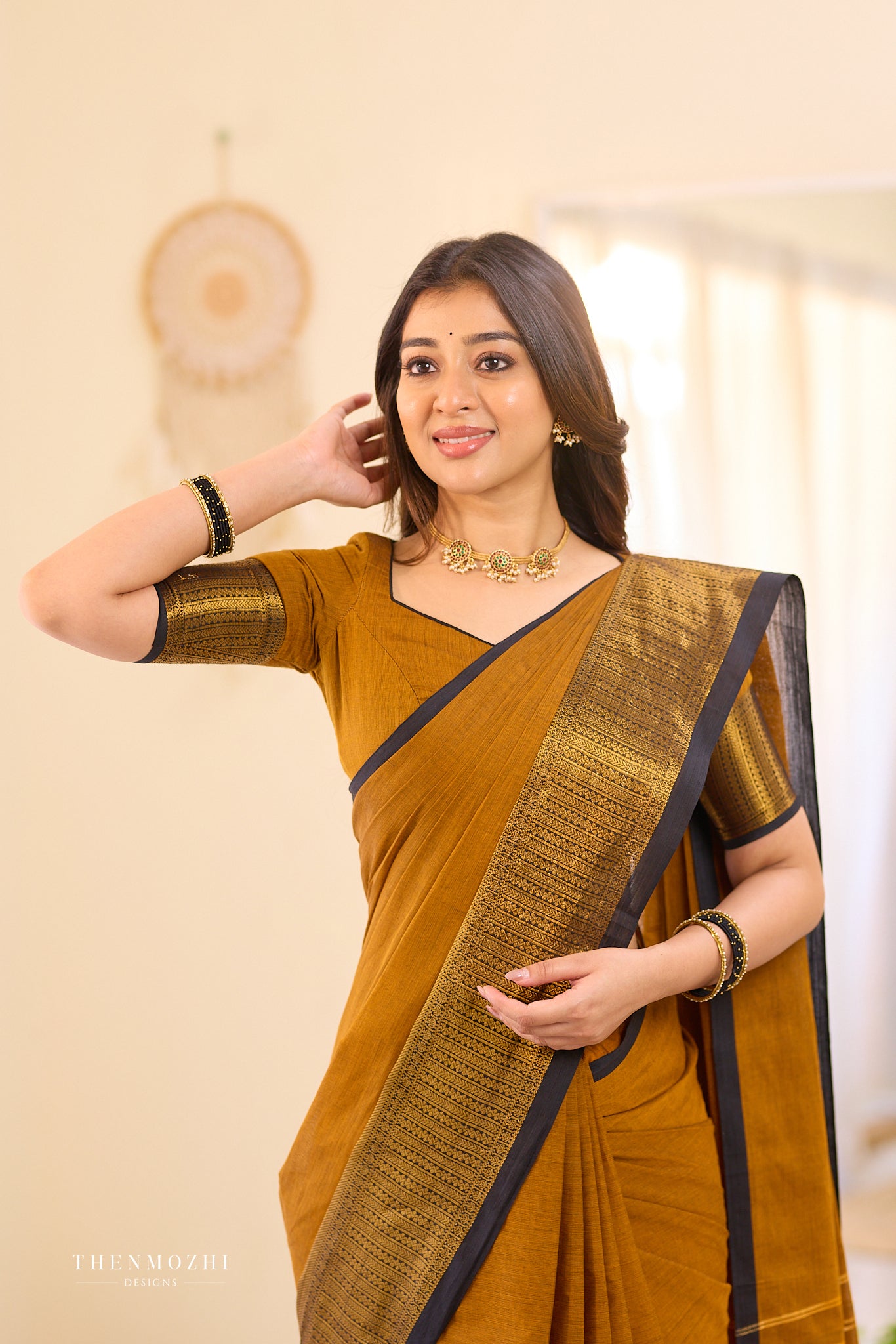 Old gold Chettinad cotton saree