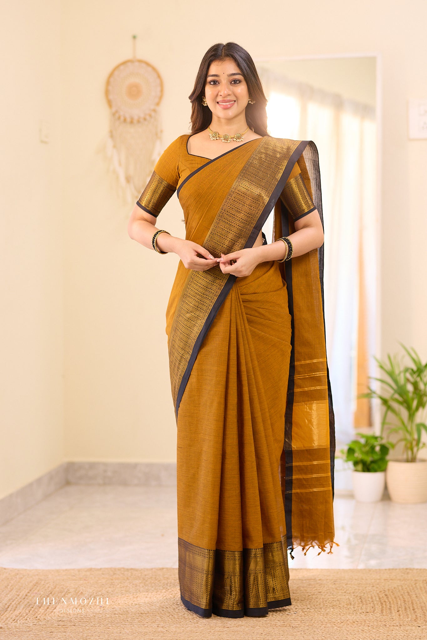 Old gold Chettinad cotton saree