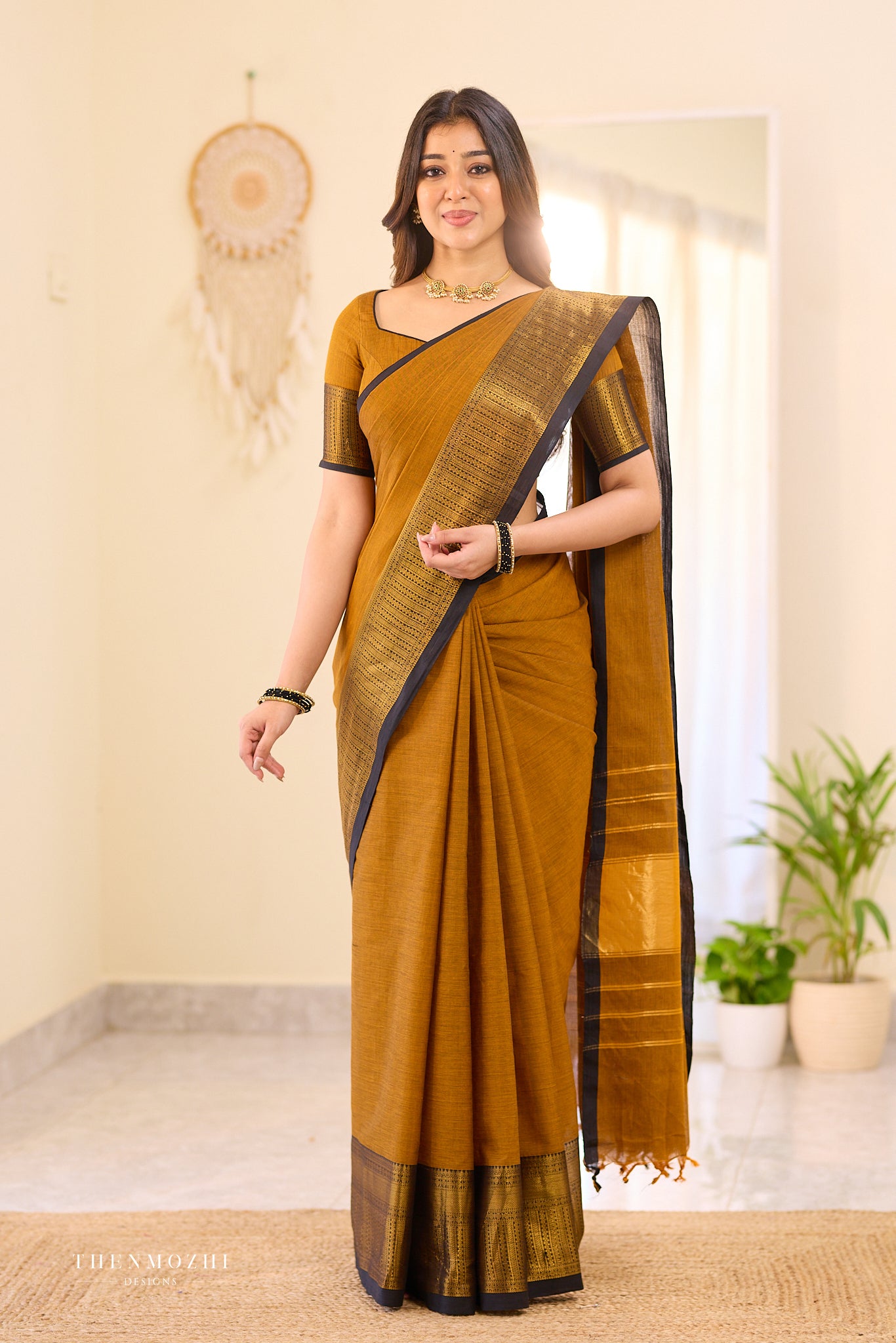 Old gold Chettinad cotton saree