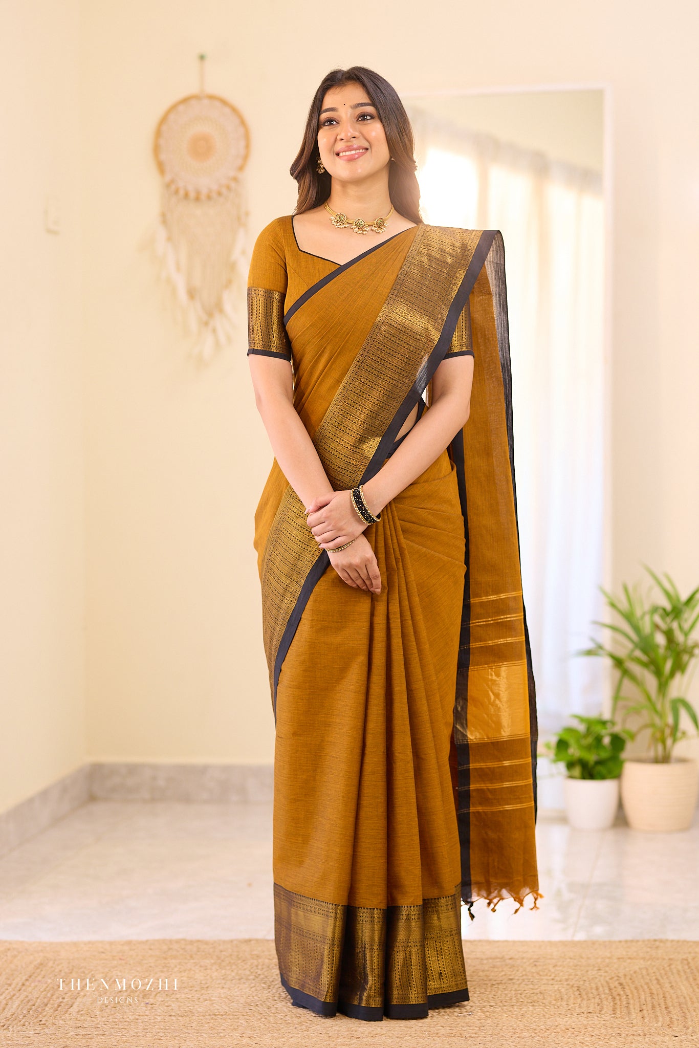 Old gold Chettinad cotton saree