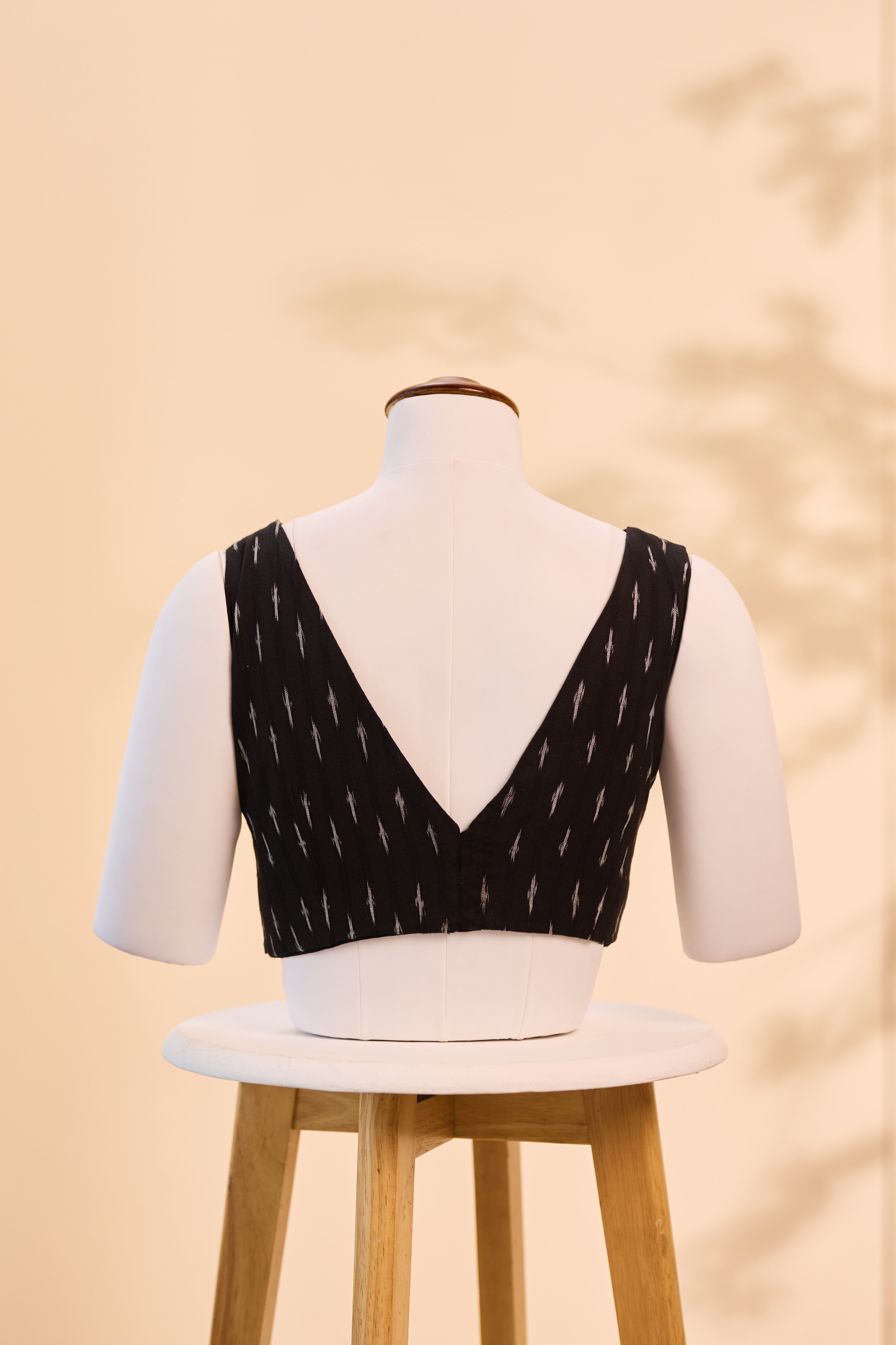 Black Sleeveless Ikkat Blouse