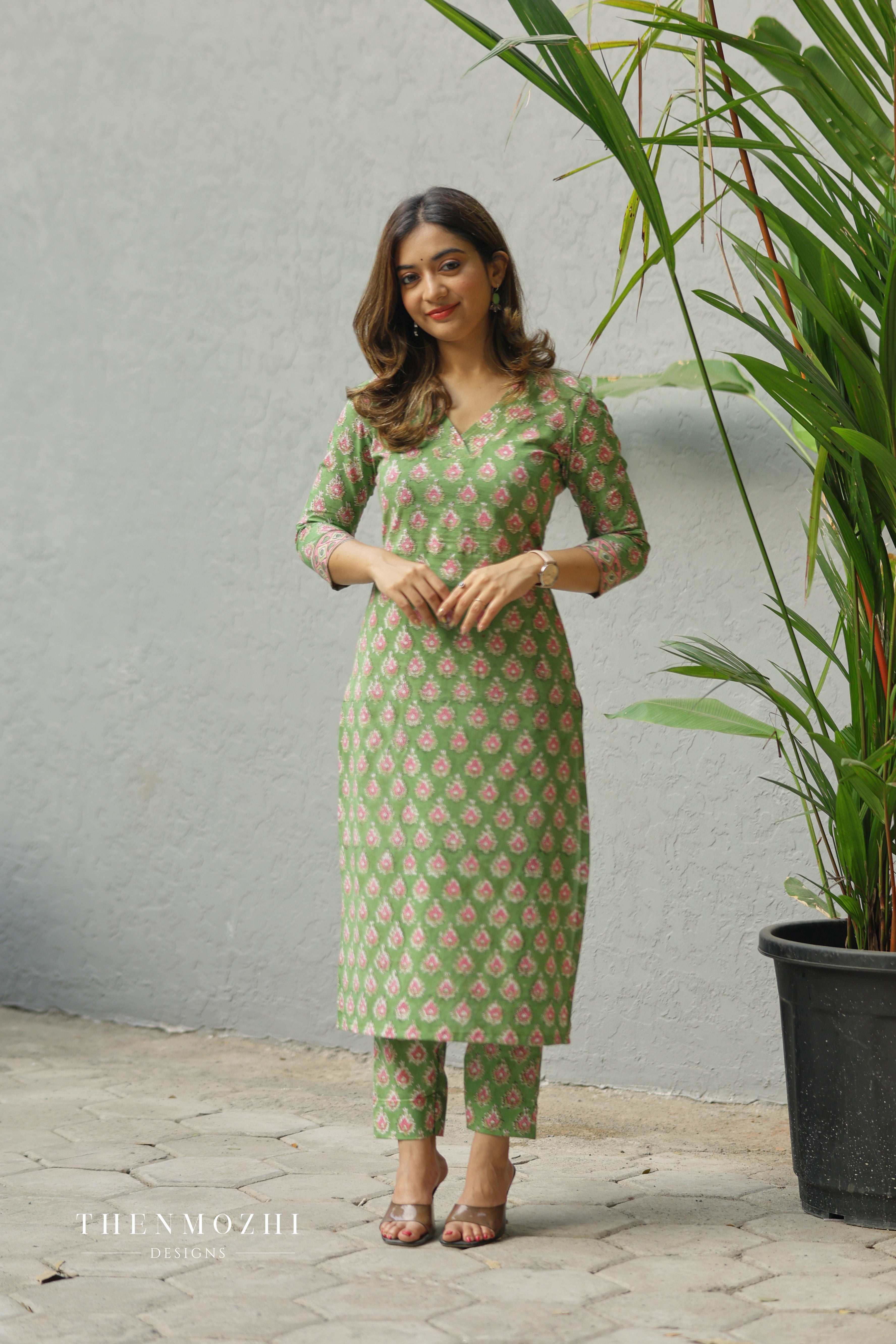 Light Green Flower design Printed Co-ord Set