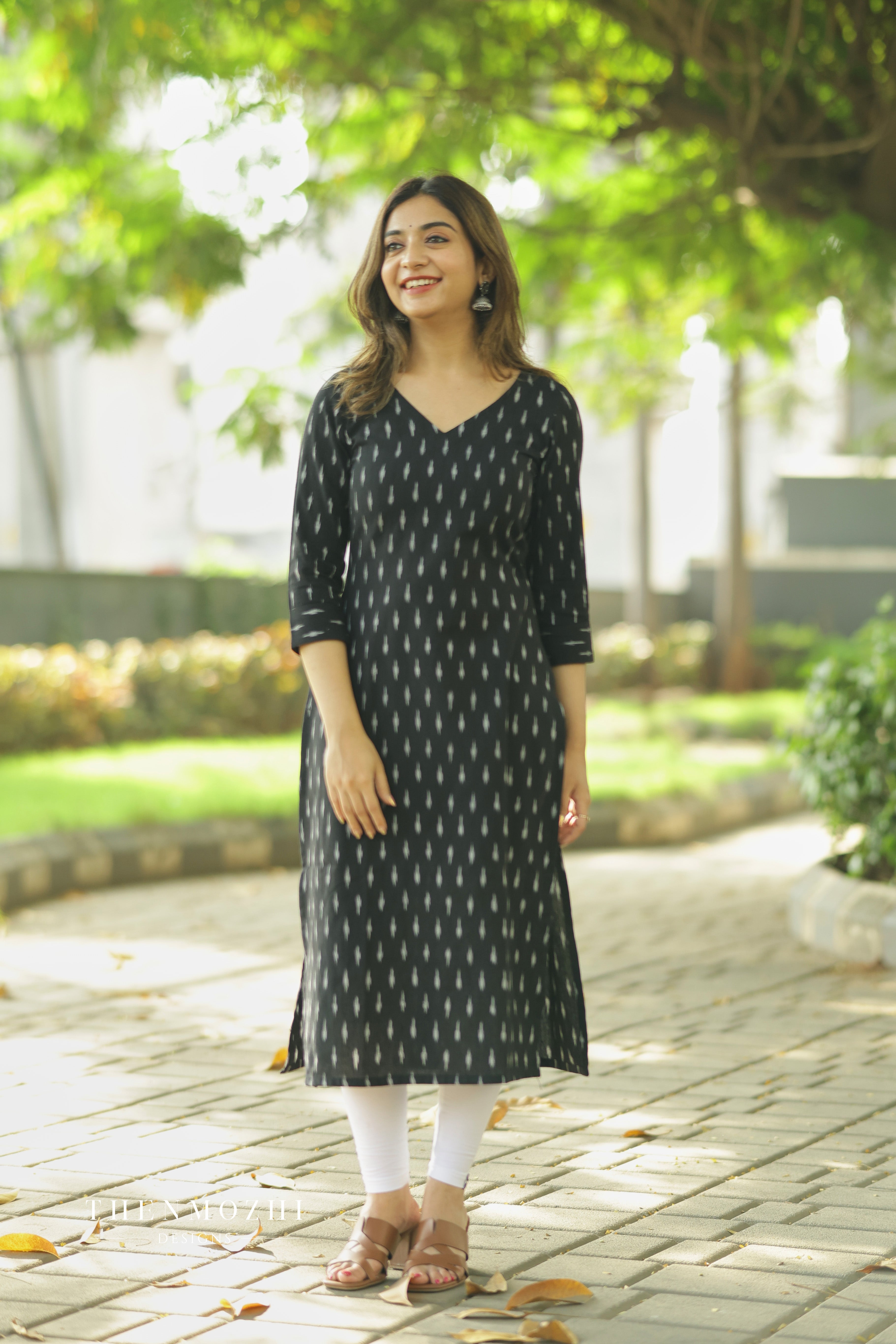 Black Ikkat Cotton Kurta with Sleeve