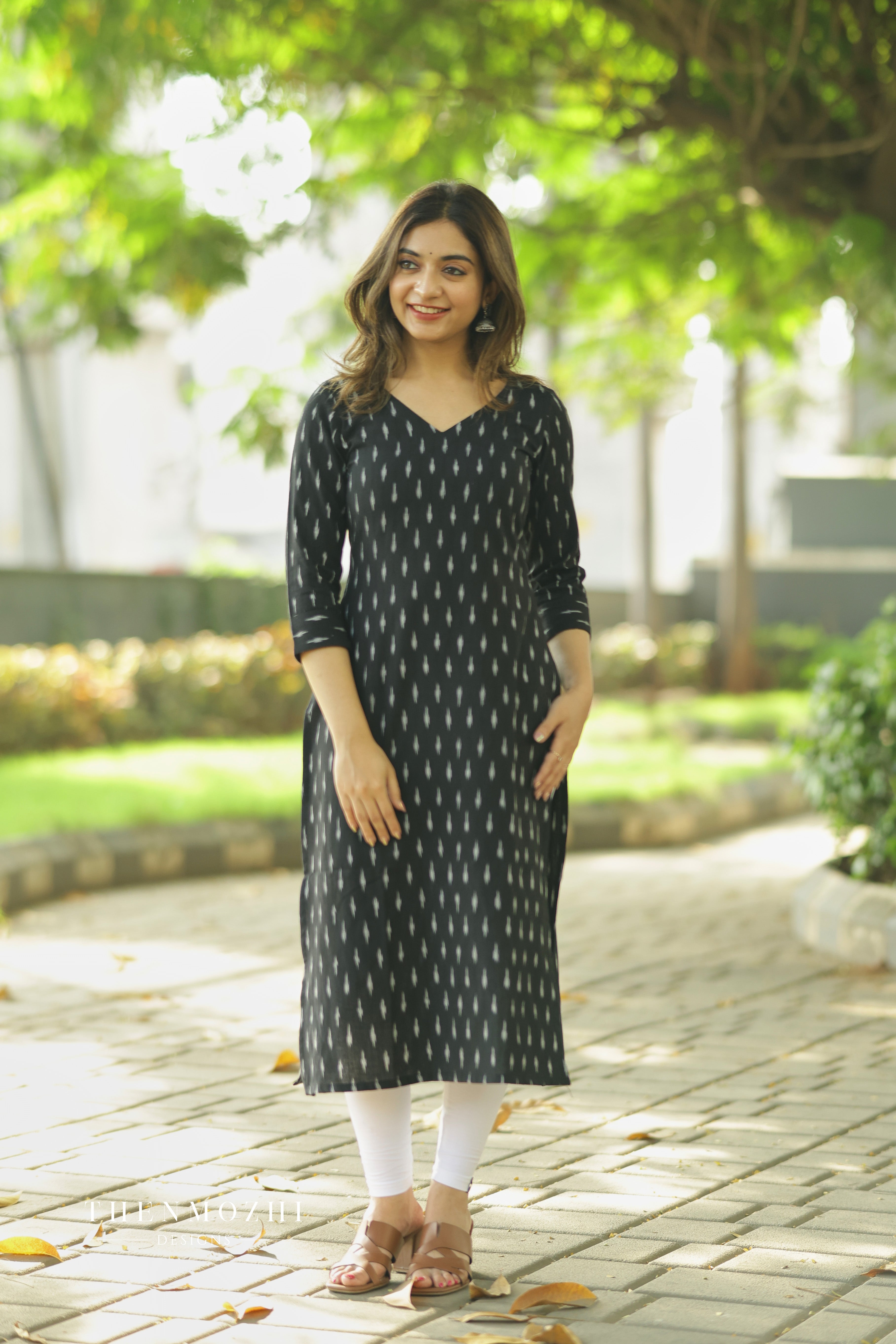 Black Ikkat Cotton Kurta with Sleeve