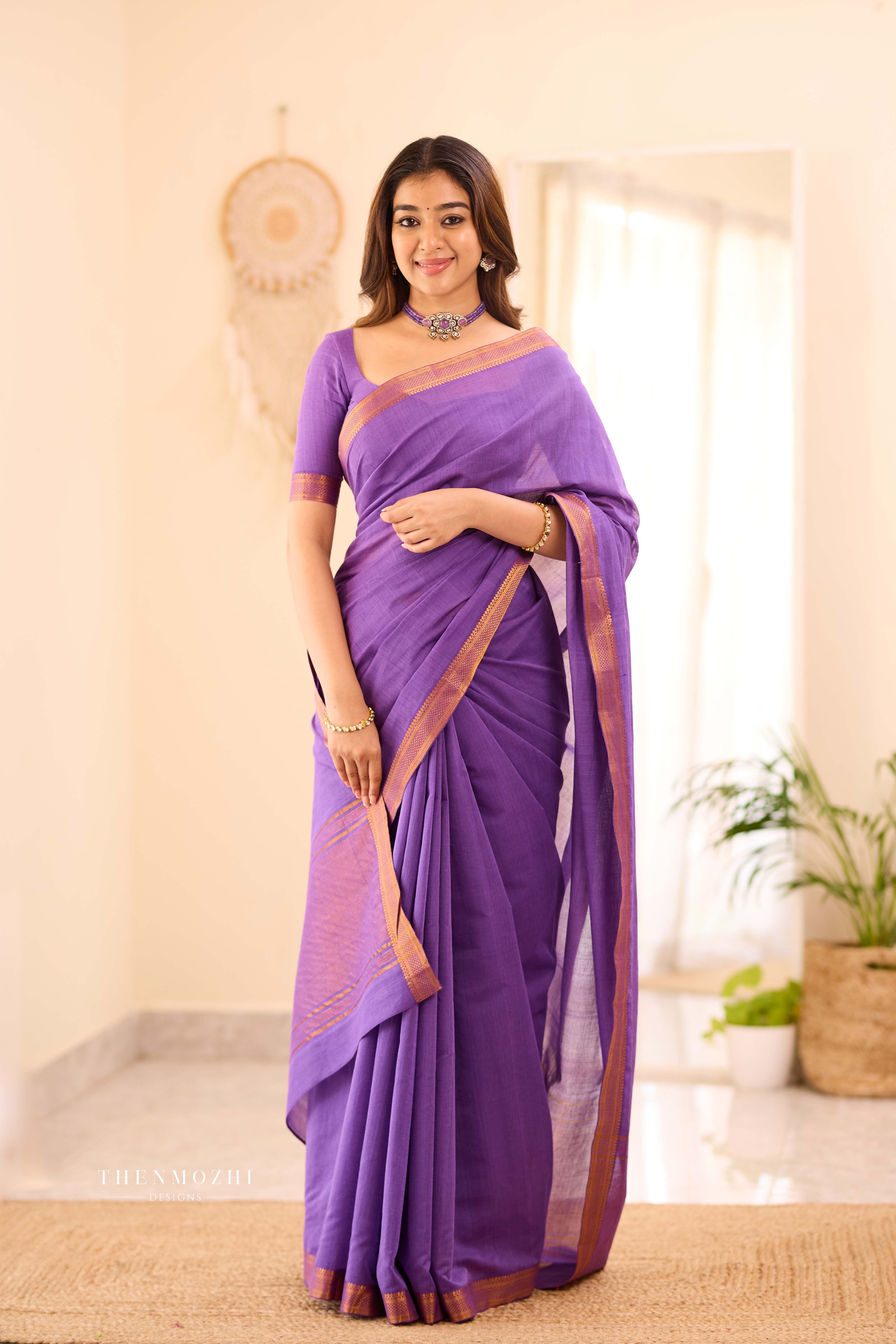 Violet - Mangalagiri Cotton Saree with Zari border