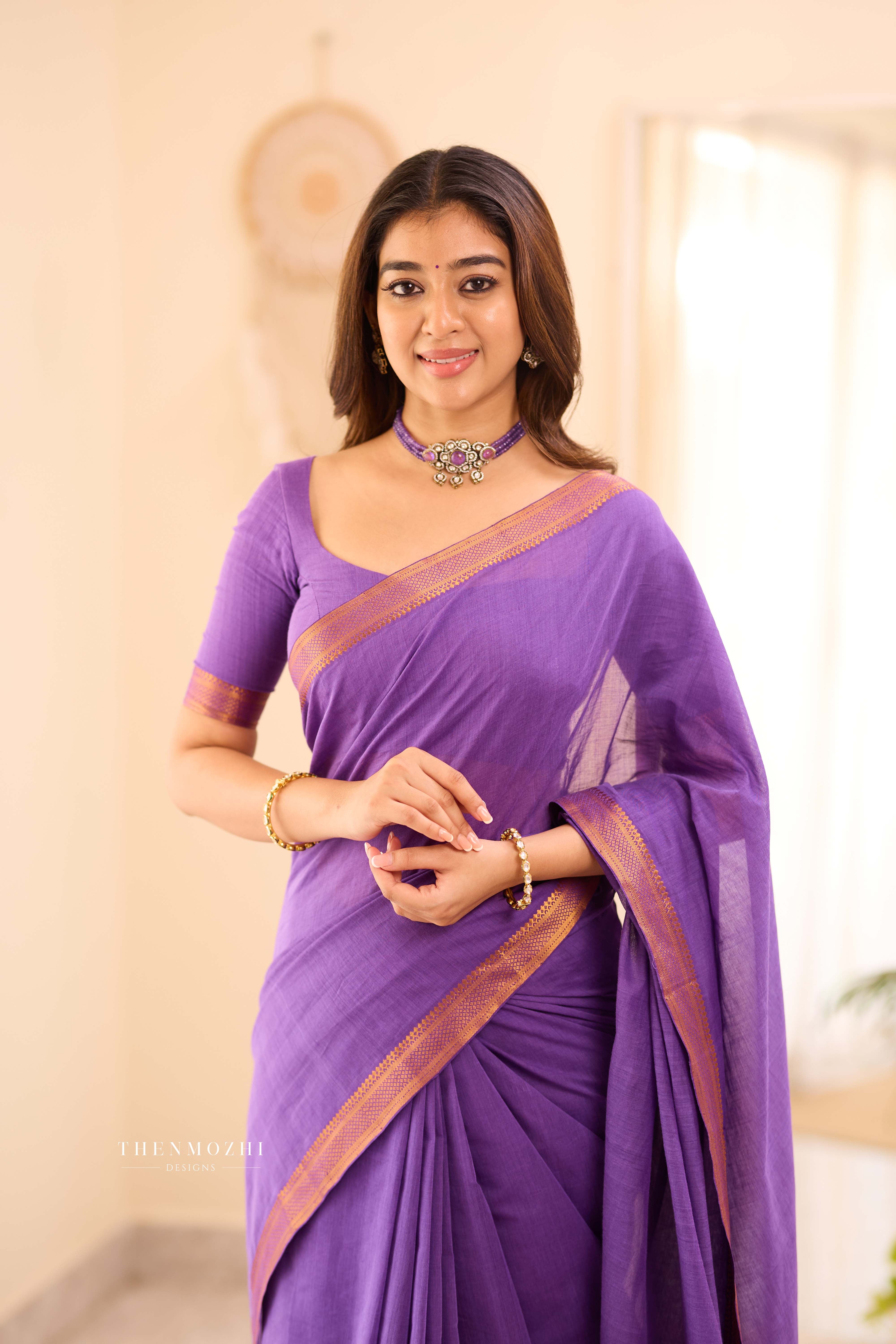 Violet - Mangalagiri Cotton Saree with Zari border