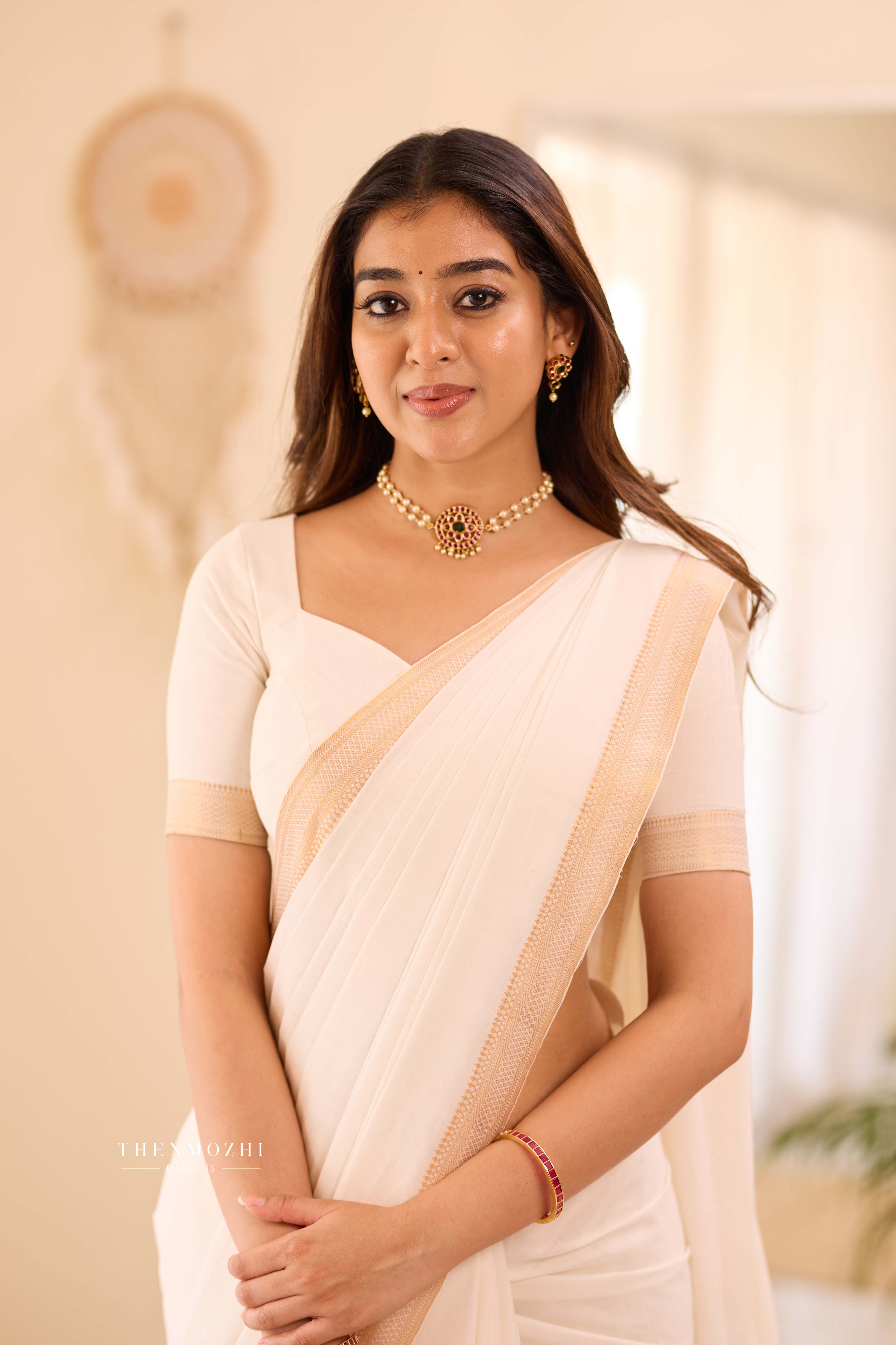 White Mangalagiri Cotton Saree Nizam Border