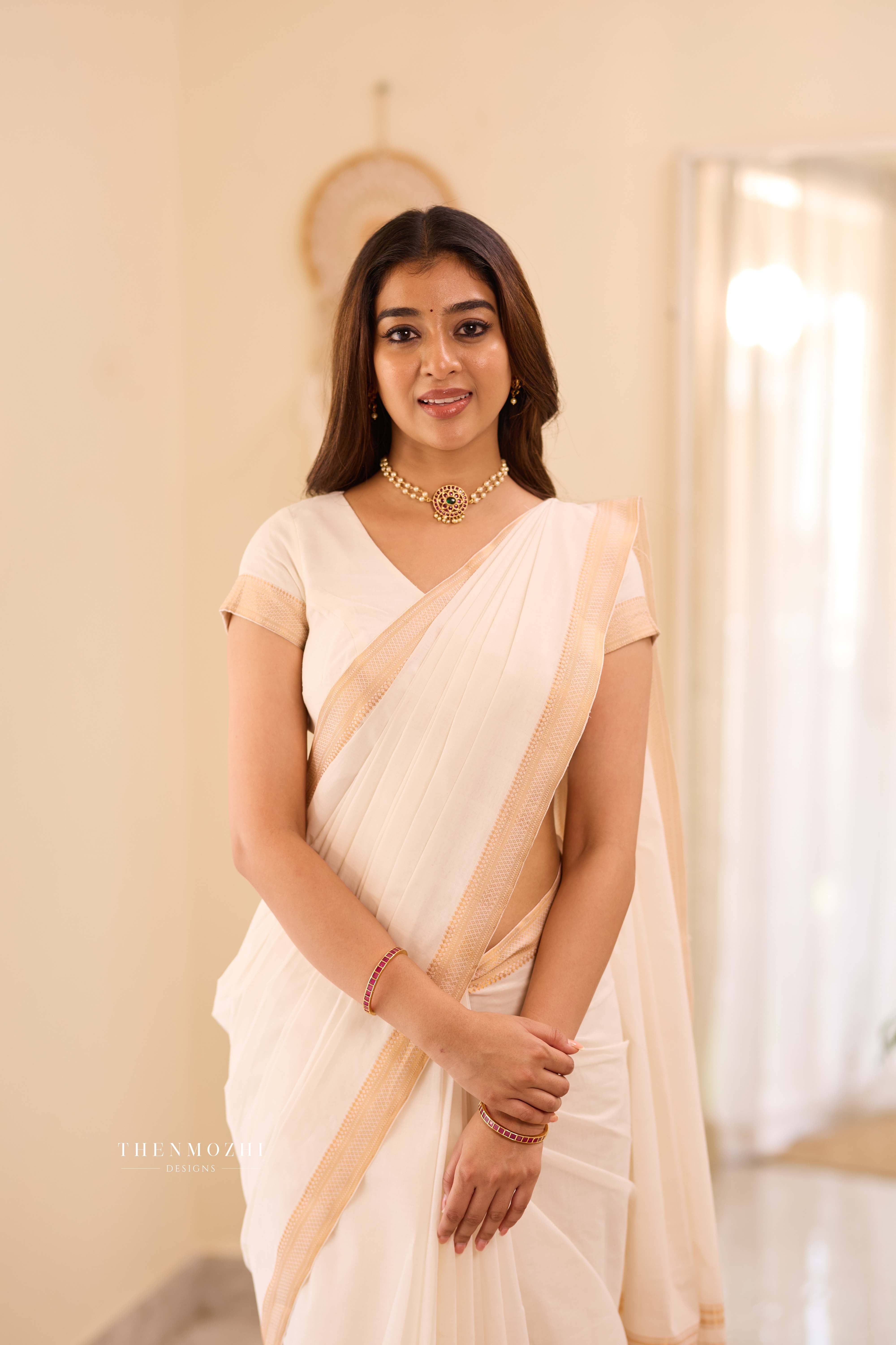 White Mangalagiri Cotton Saree Nizam Border