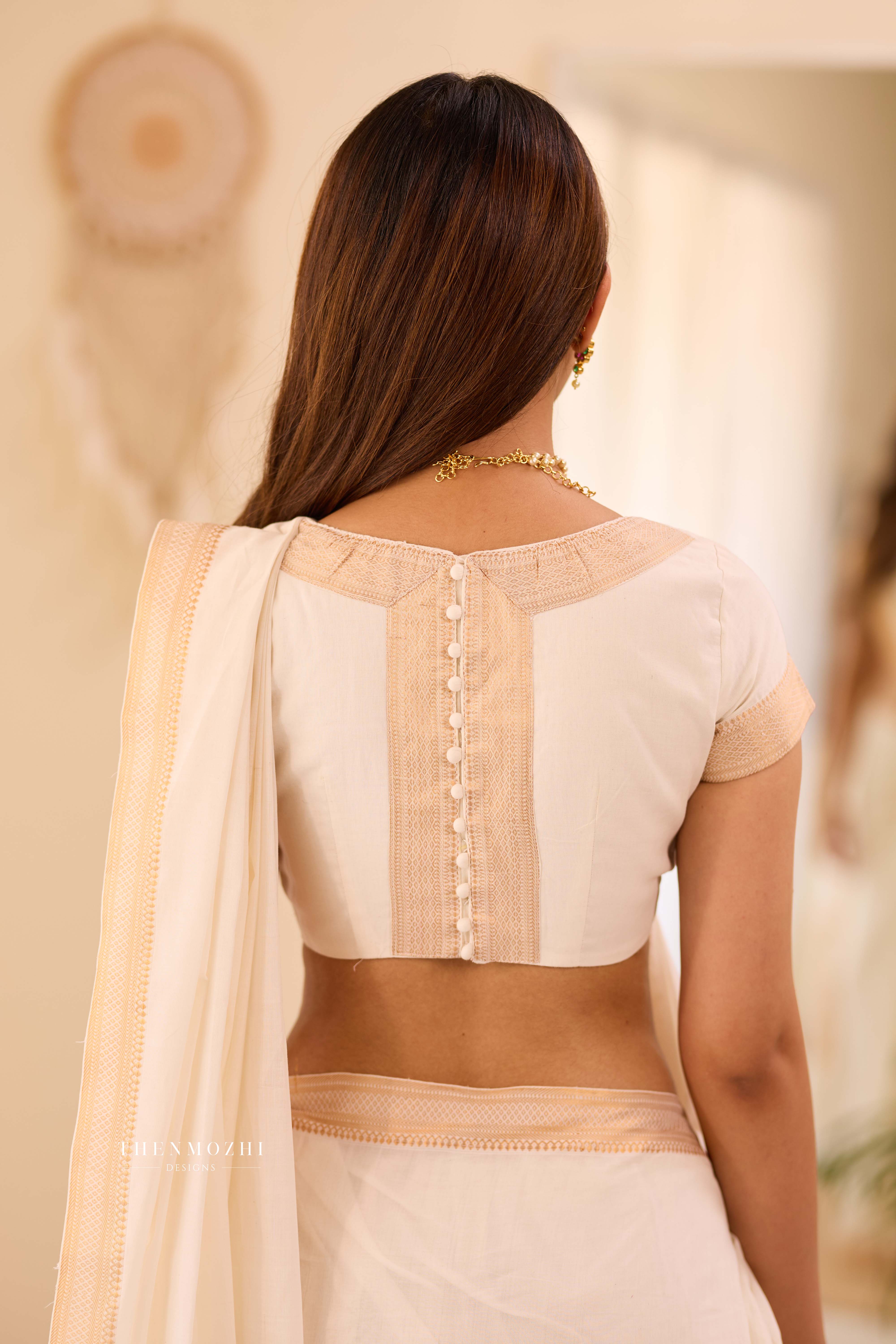 White Mangalagiri Cotton Saree Nizam Border