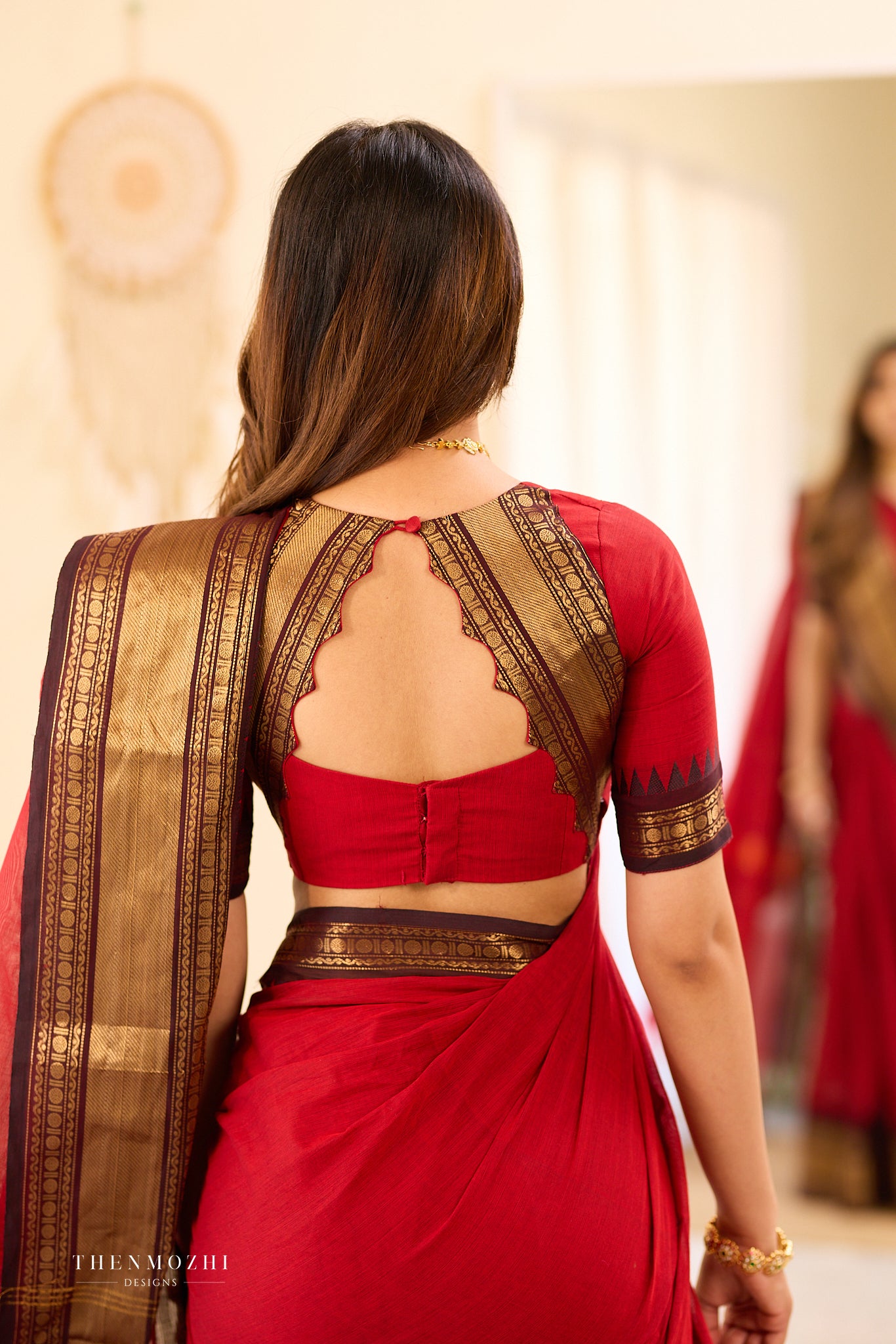 Red and Black Border Chettinad Cotton Blouse