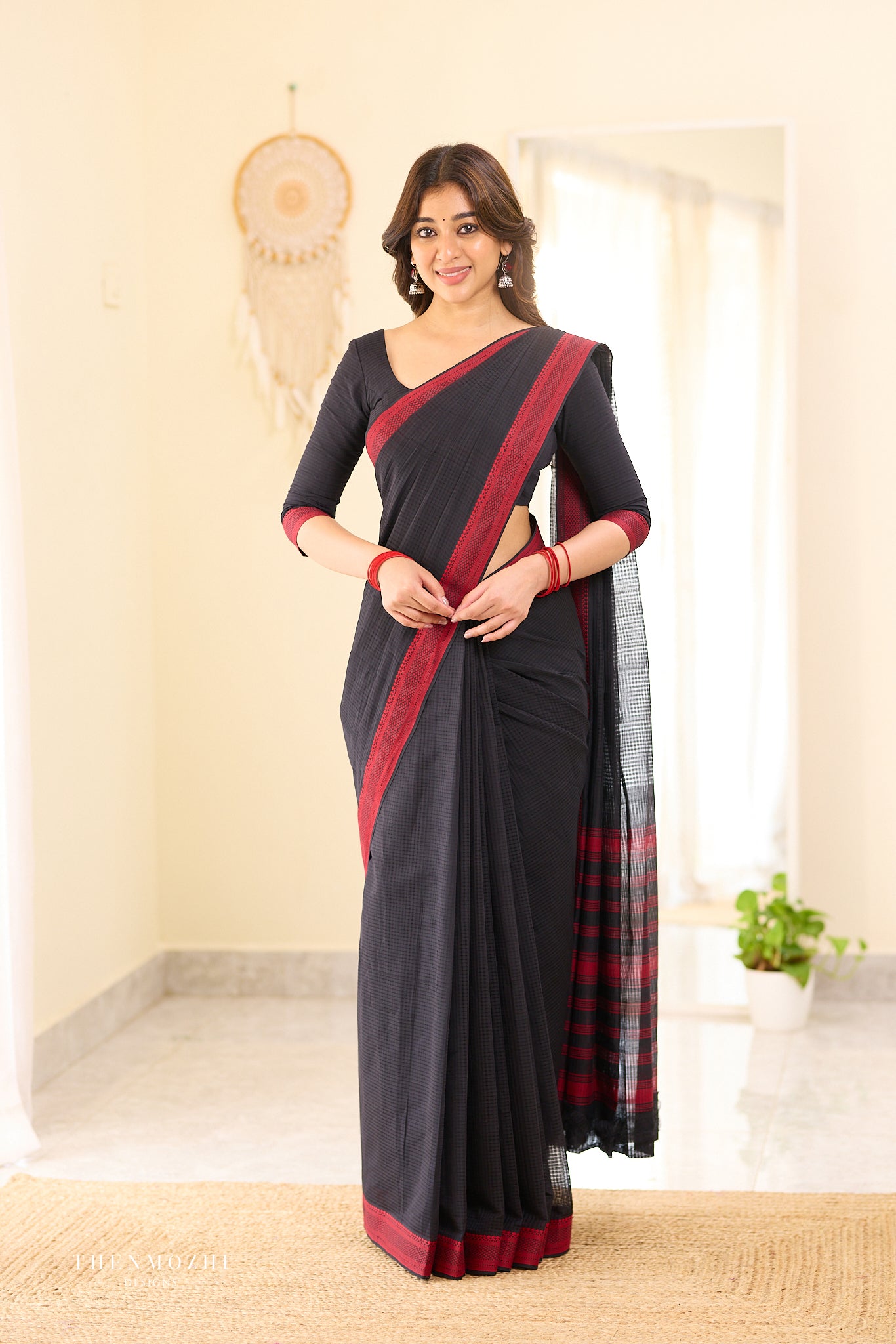 Rich Black Mangalagiri Missing checks Cotton Saree
