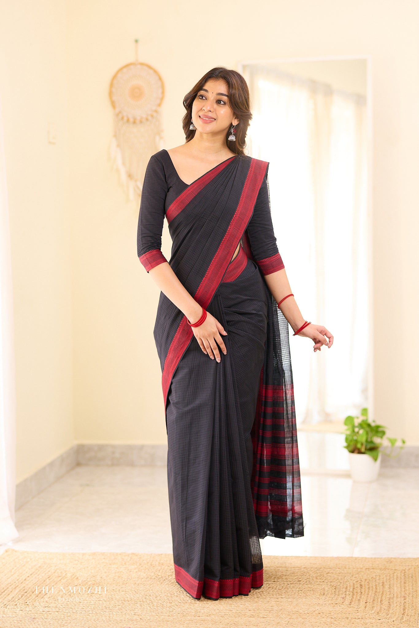 Rich Black Mangalagiri Missing checks Cotton Saree