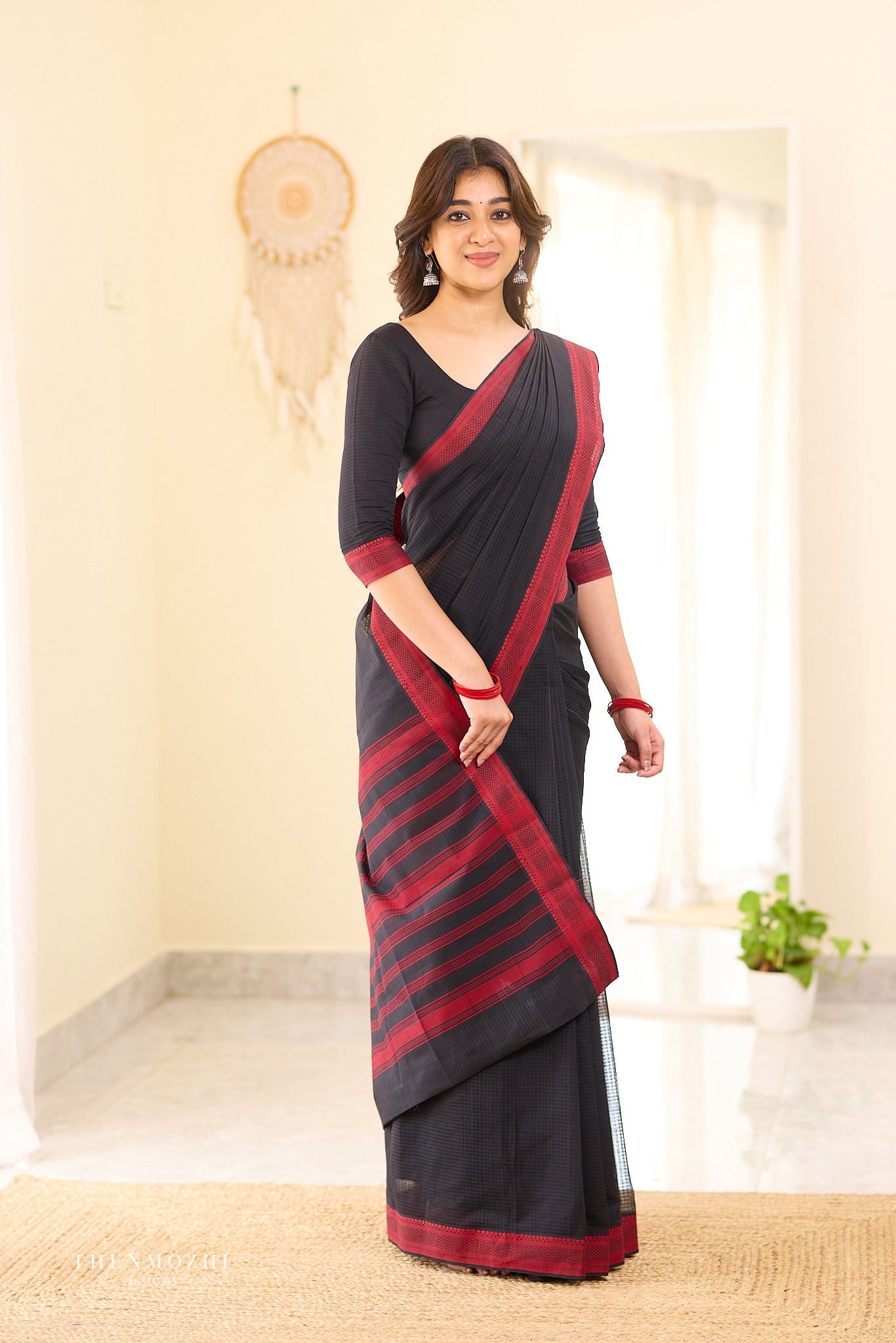 Rich Black Mangalagiri Missing checks Cotton Saree
