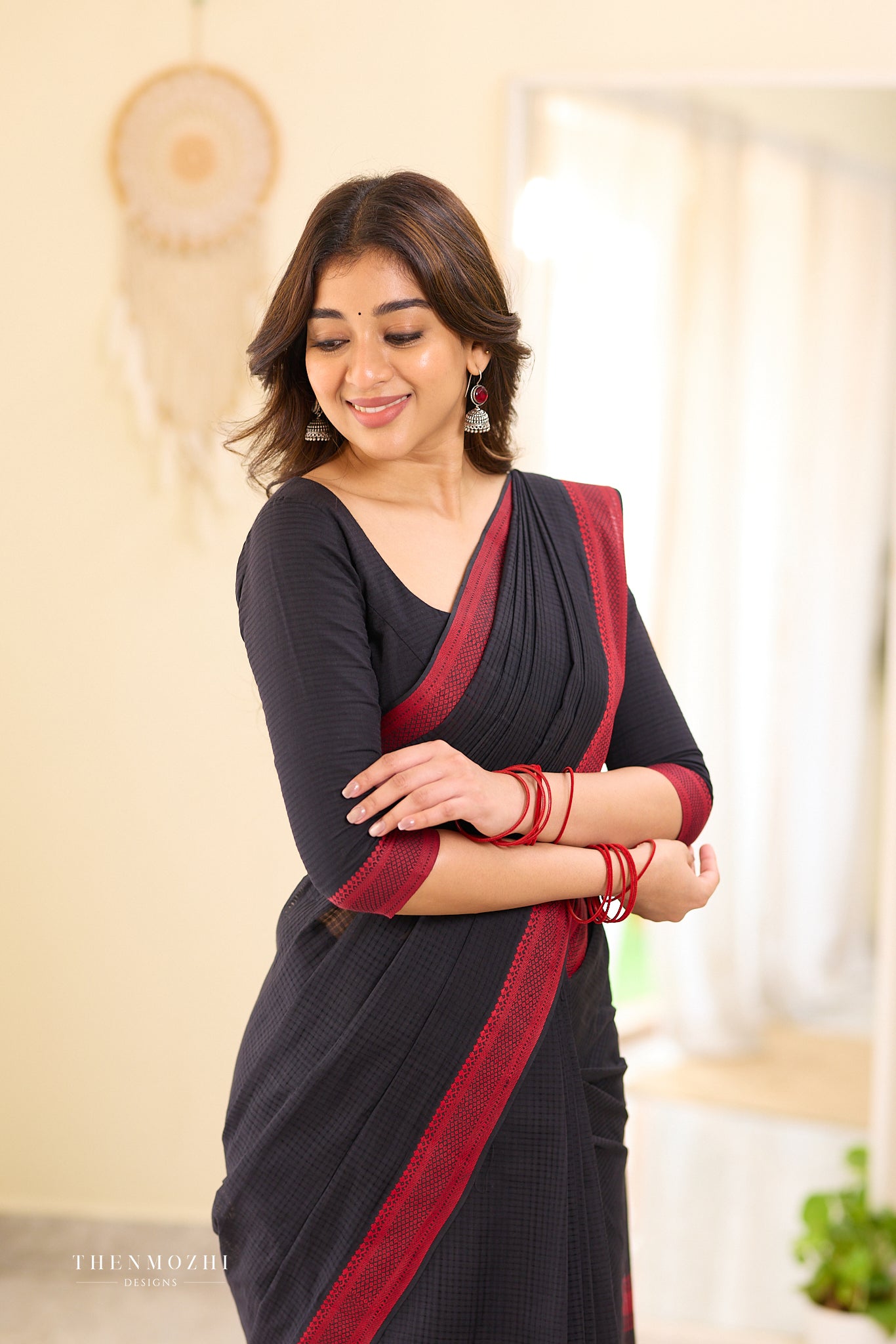 Rich Black Mangalagiri Missing checks Cotton Saree