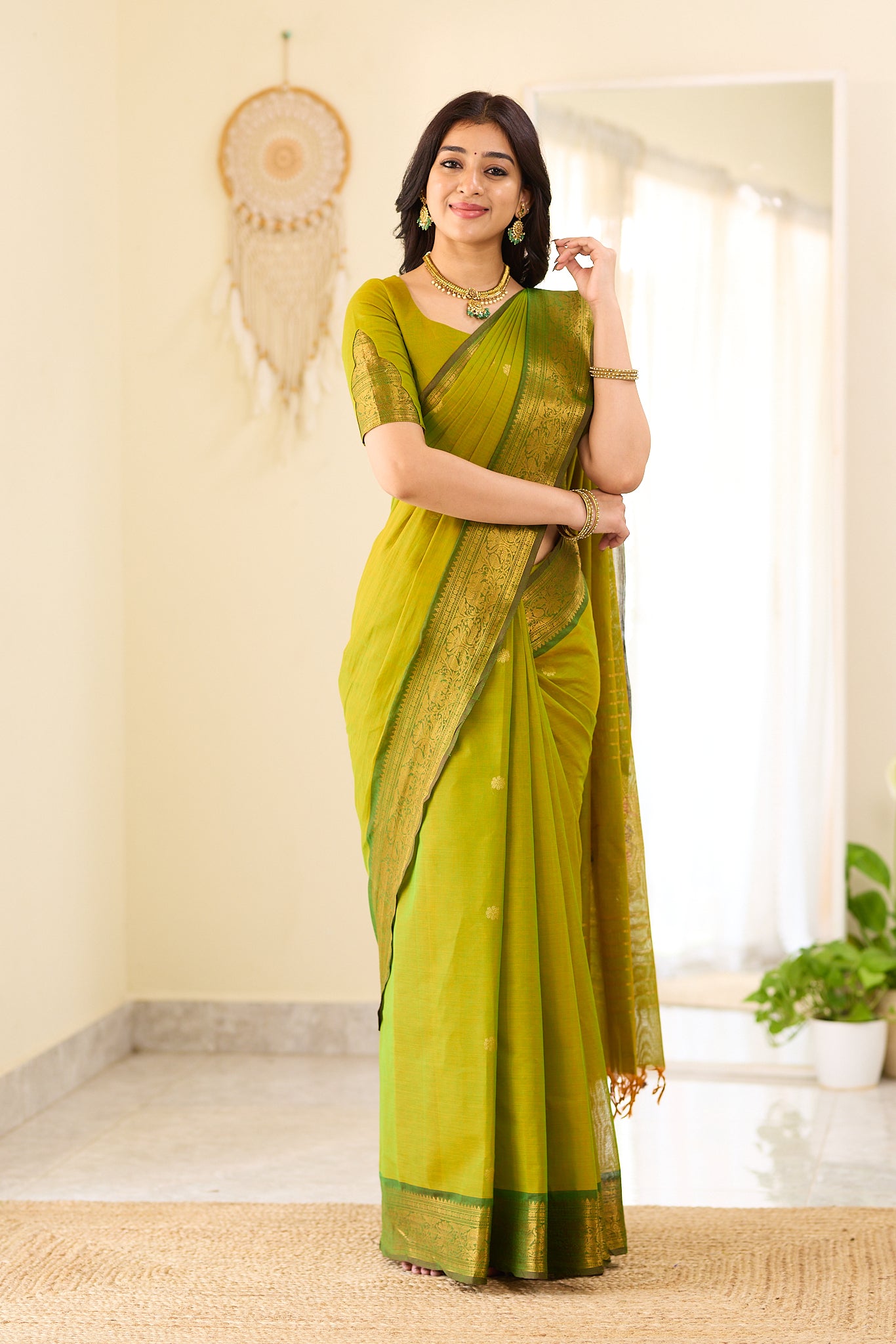 Rich Olive Green With Forest green Border Chettinad Cotton Saree