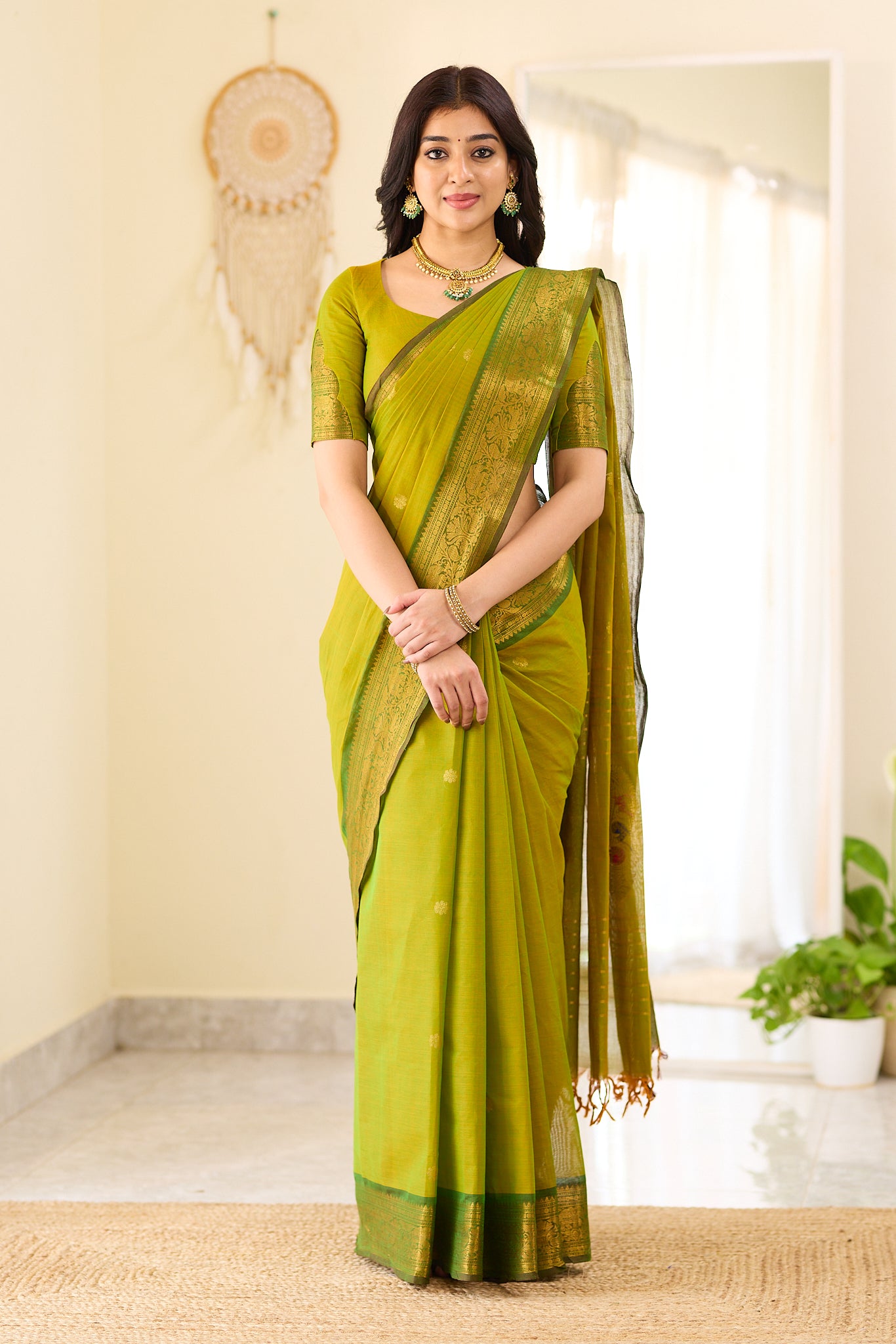 Rich Olive Green With Forest green Border Chettinad Cotton Saree