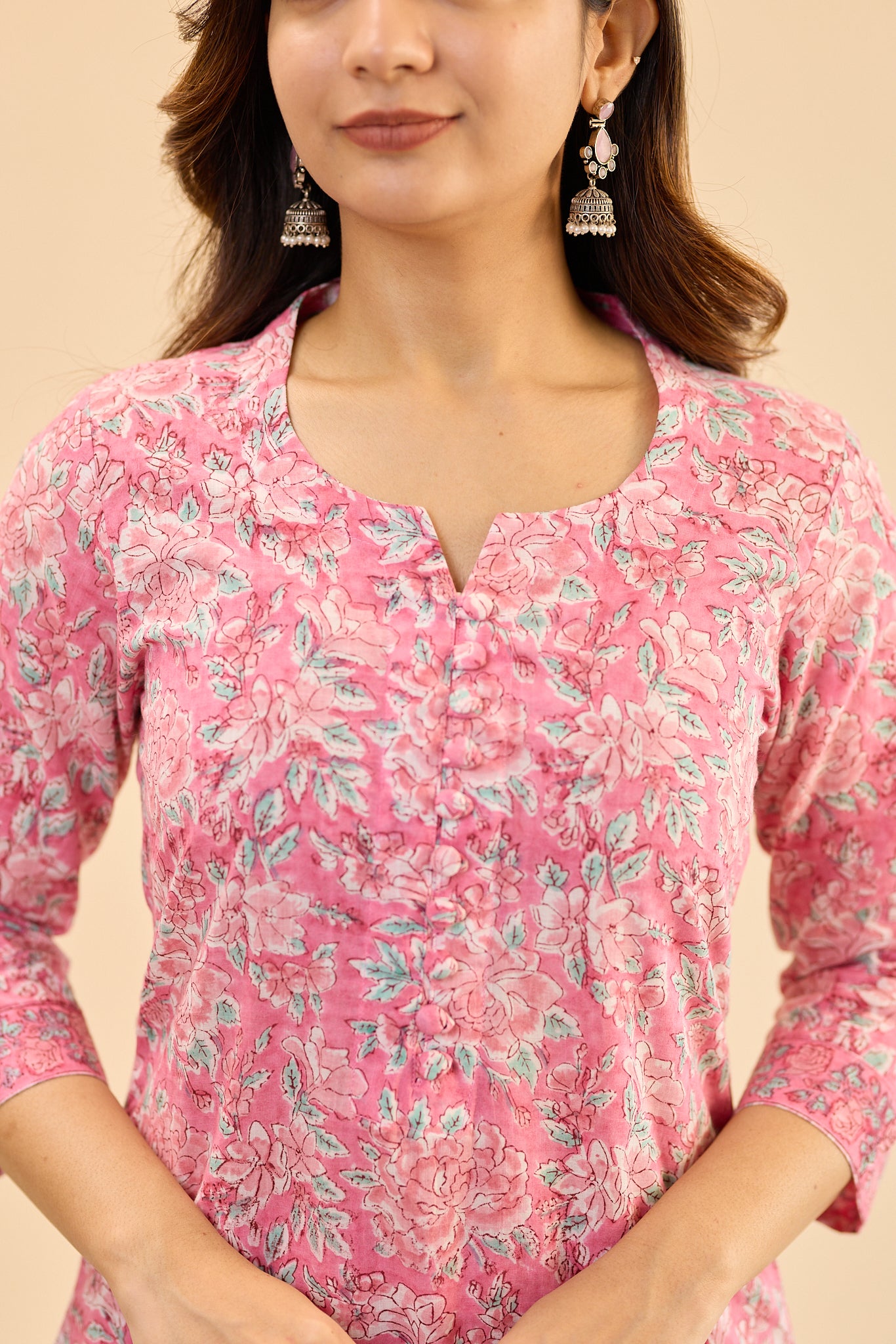 Rose Meadow with White Floral Print Cotton Salwar Suit with Kota Dupatta