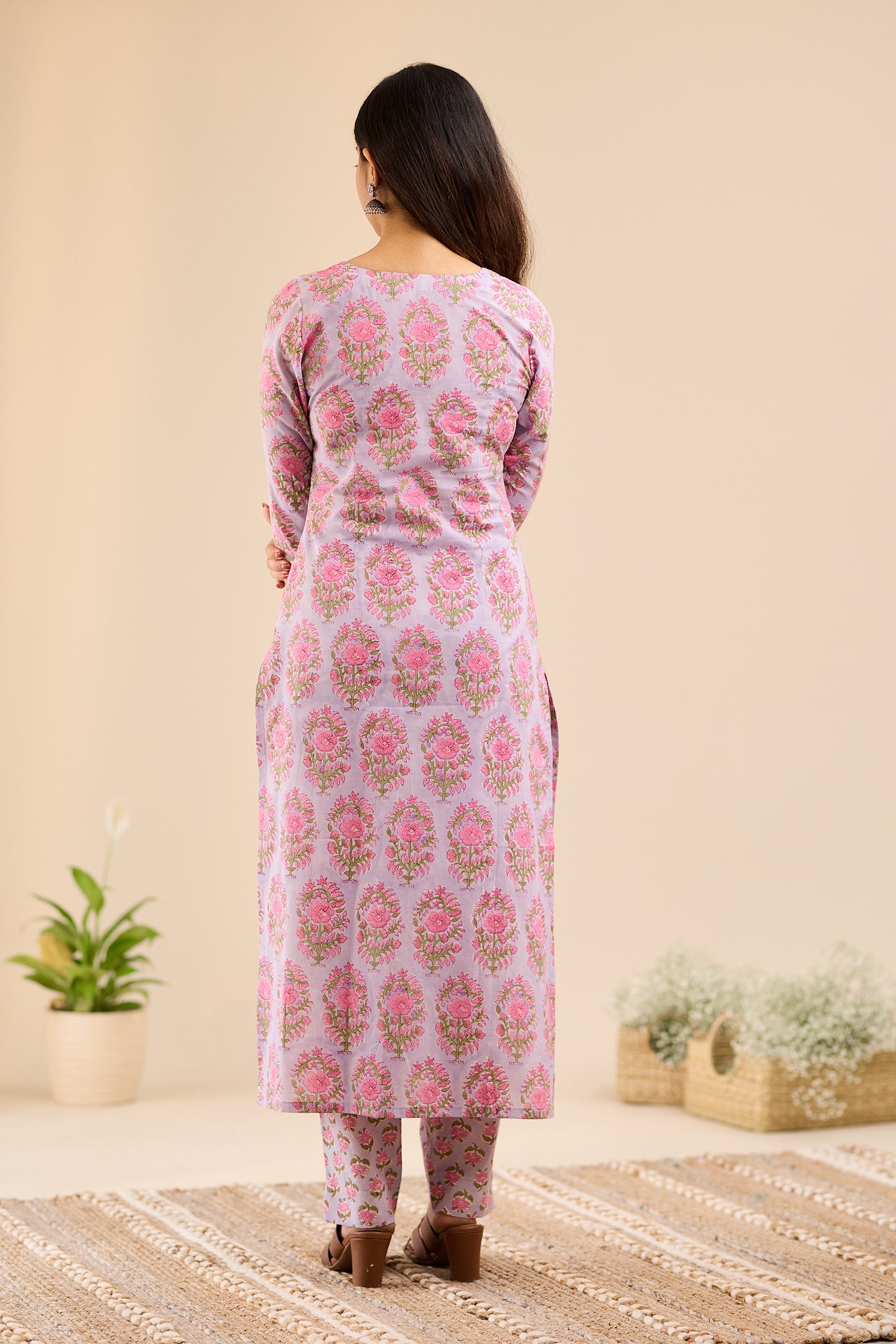 Rose Mist Floral Printed  Cotton Suit - Set with Kota Dupatta