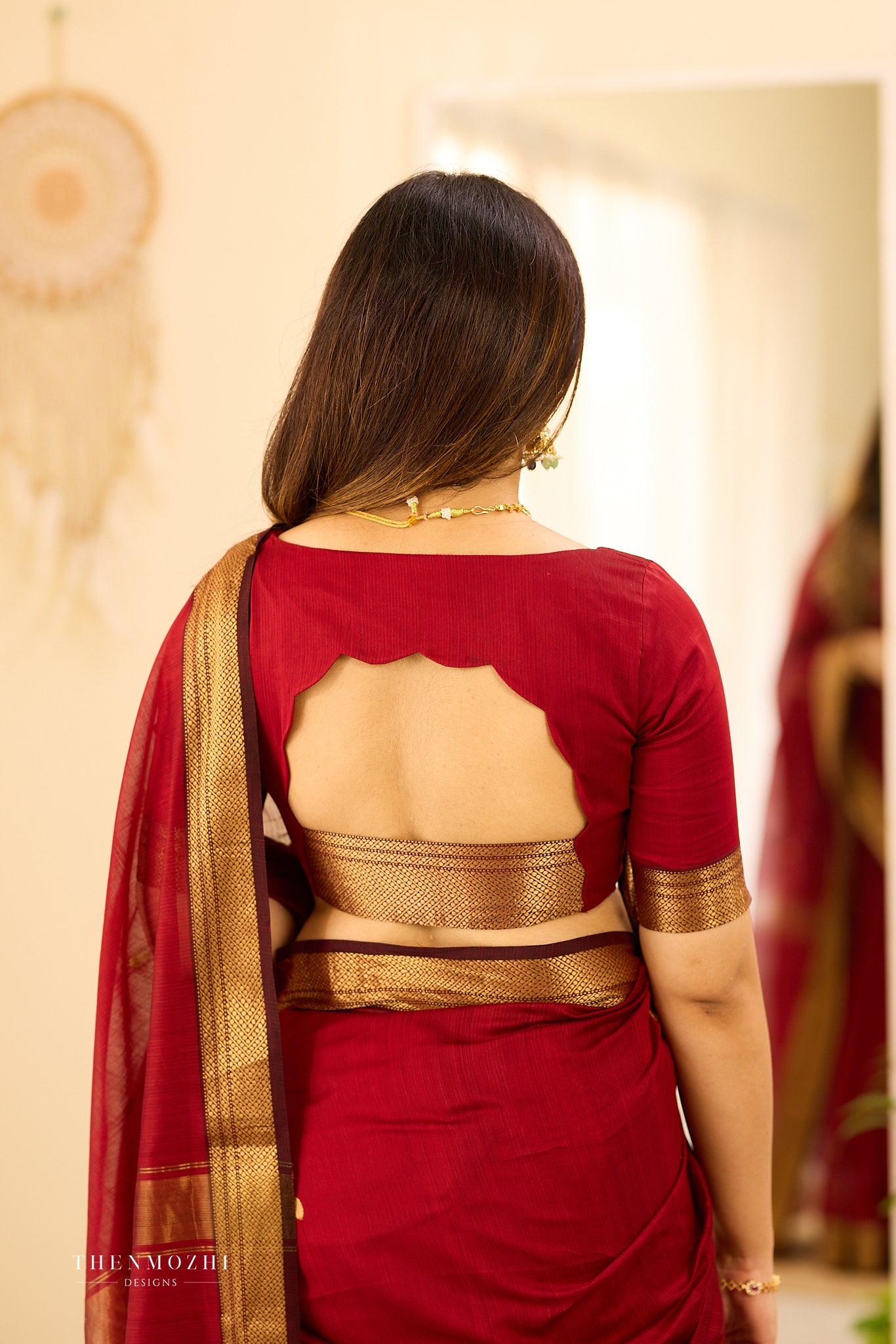 Royal Maroon Maheshwari silk cotton saree