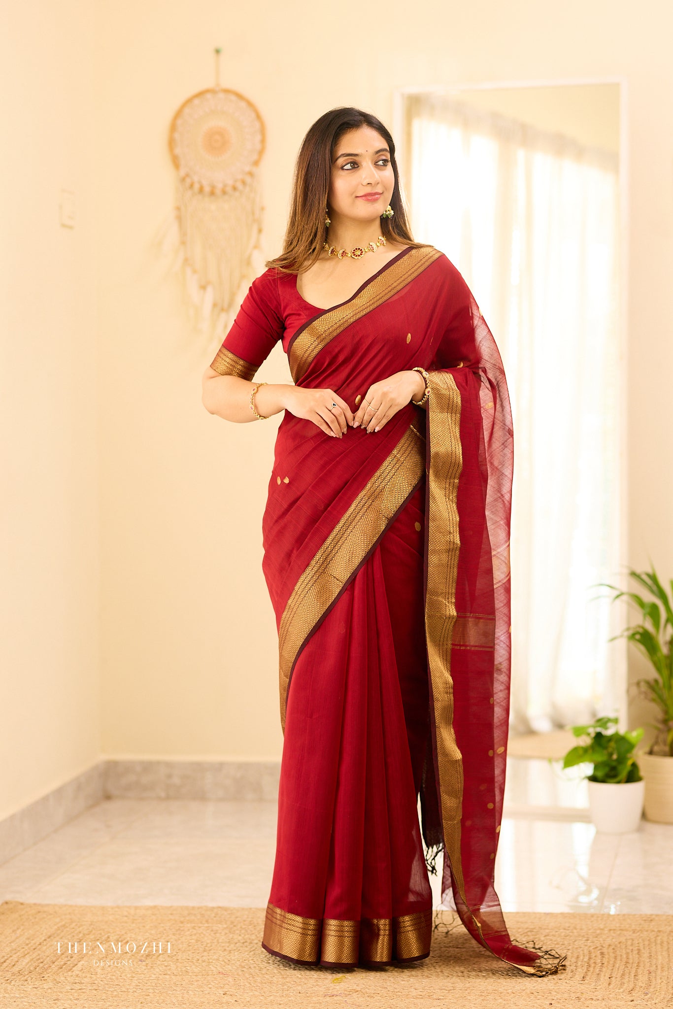 Royal Maroon Maheshwari silk cotton saree