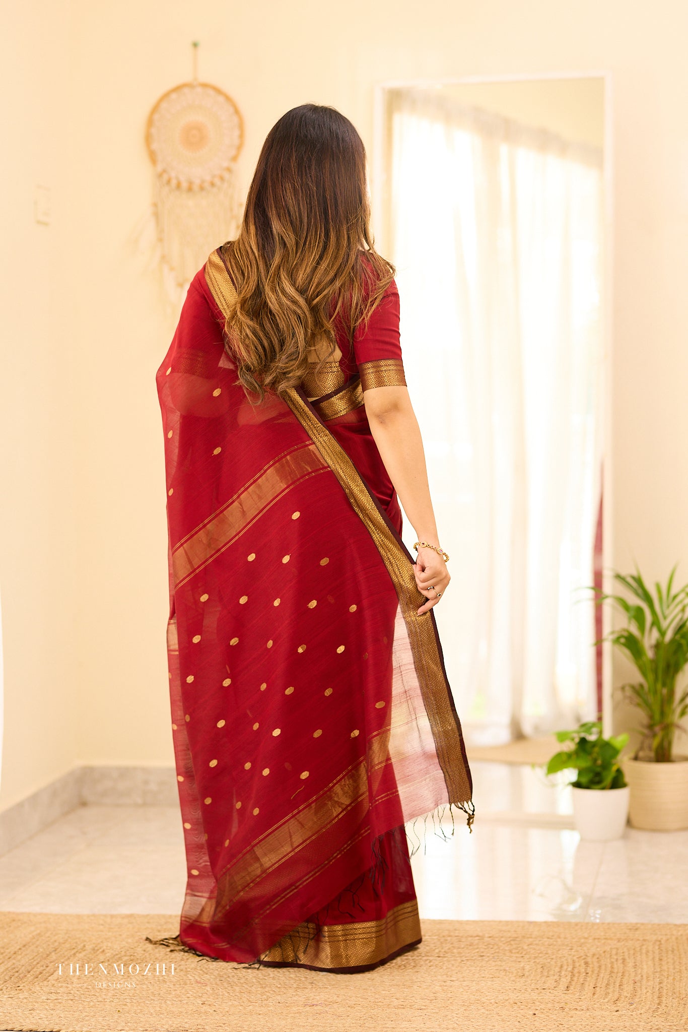 Royal Maroon Maheshwari silk cotton saree