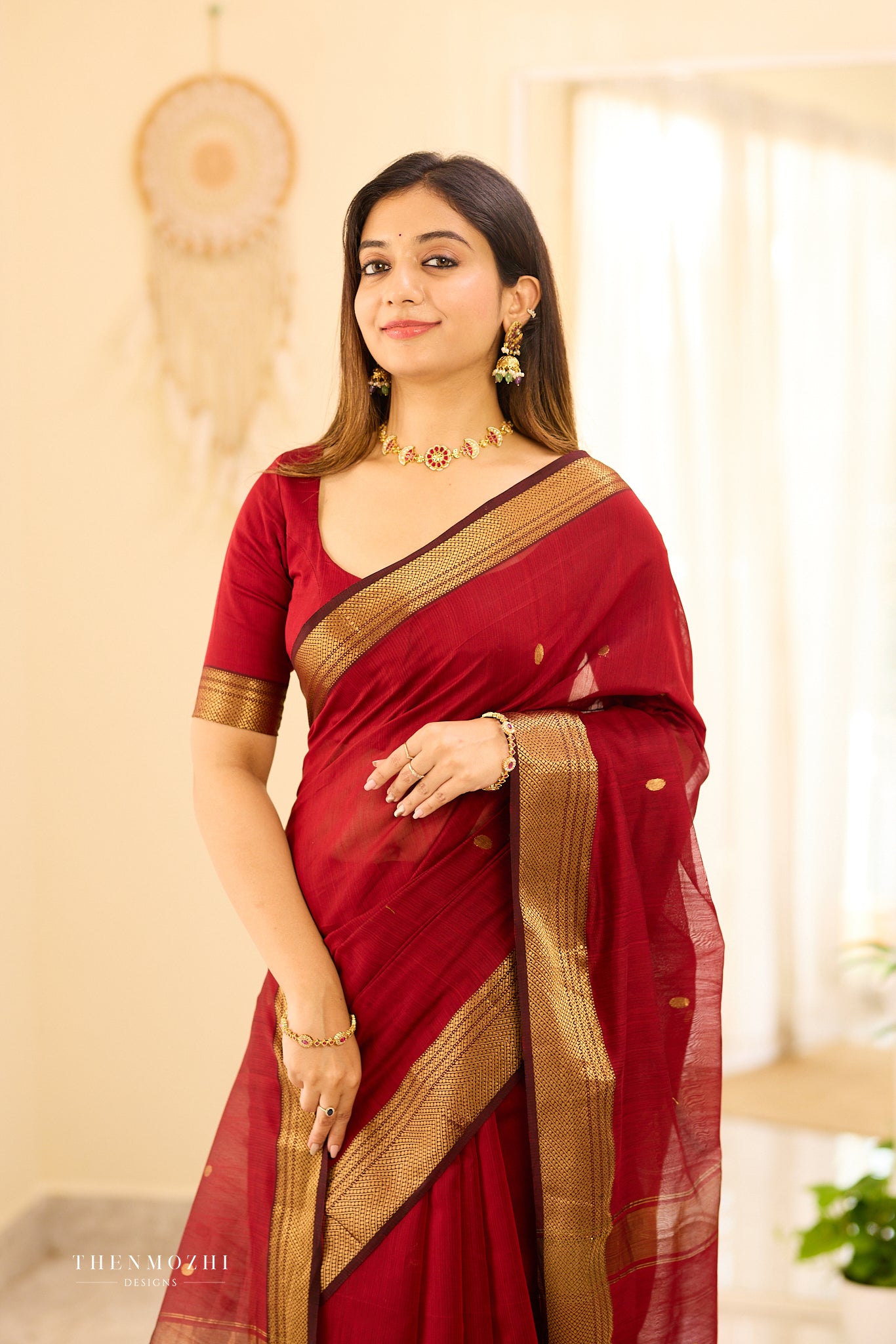 Royal Maroon Maheshwari silk cotton saree