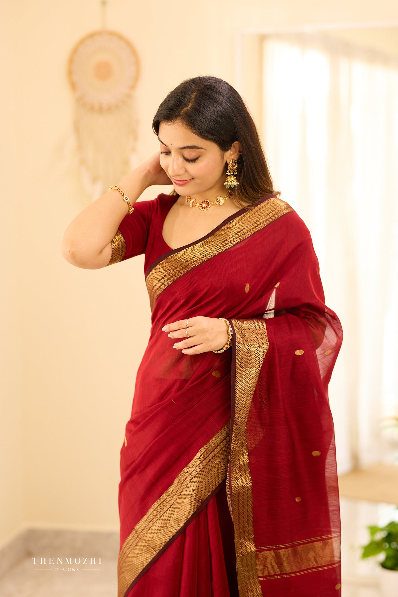 Royal Maroon Maheshwari silk cotton saree