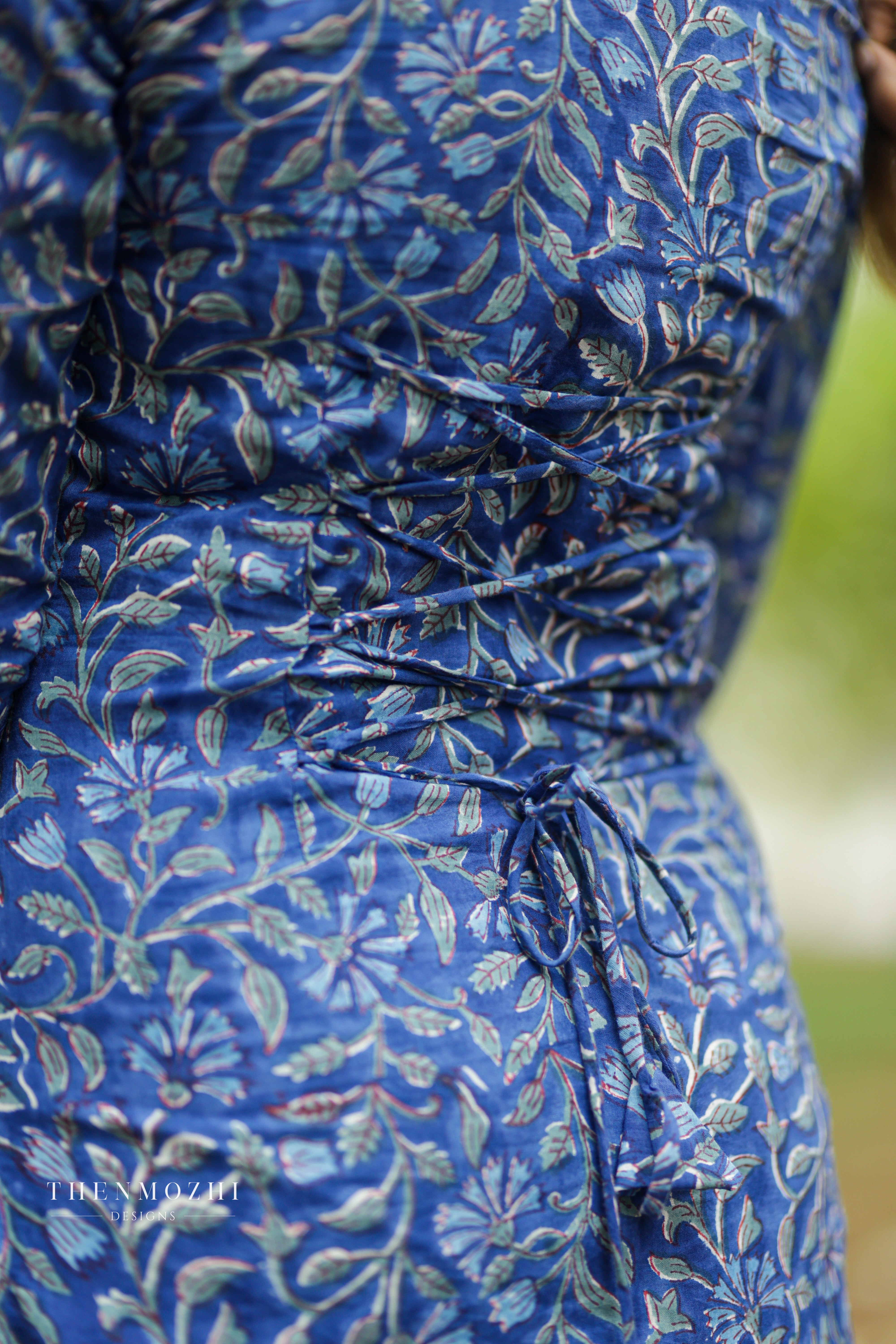 Back Corset-Style Lacing Royal blue block printed salwar suit