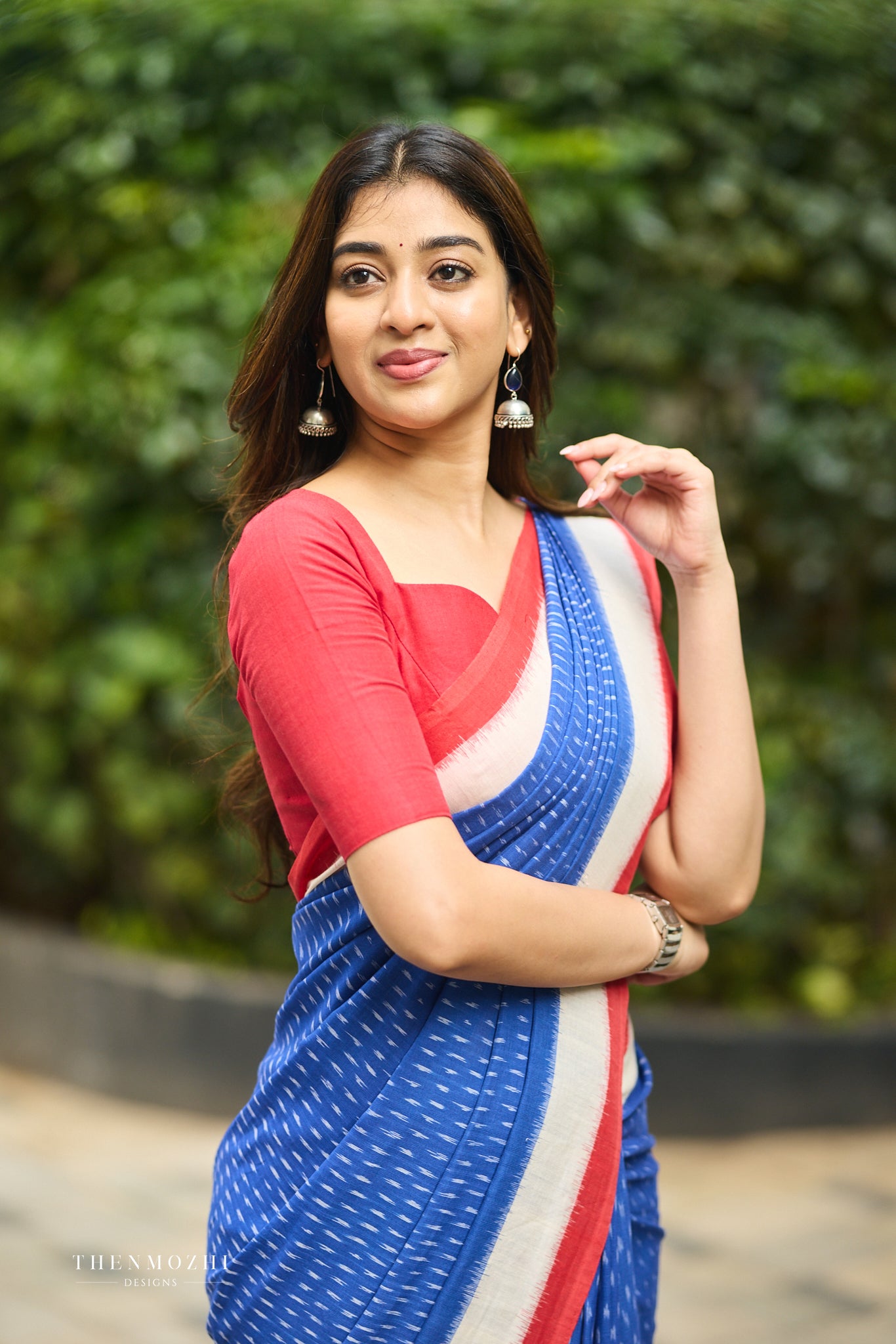 Royal Blue With Bright Red Ikkat Cotton Saree