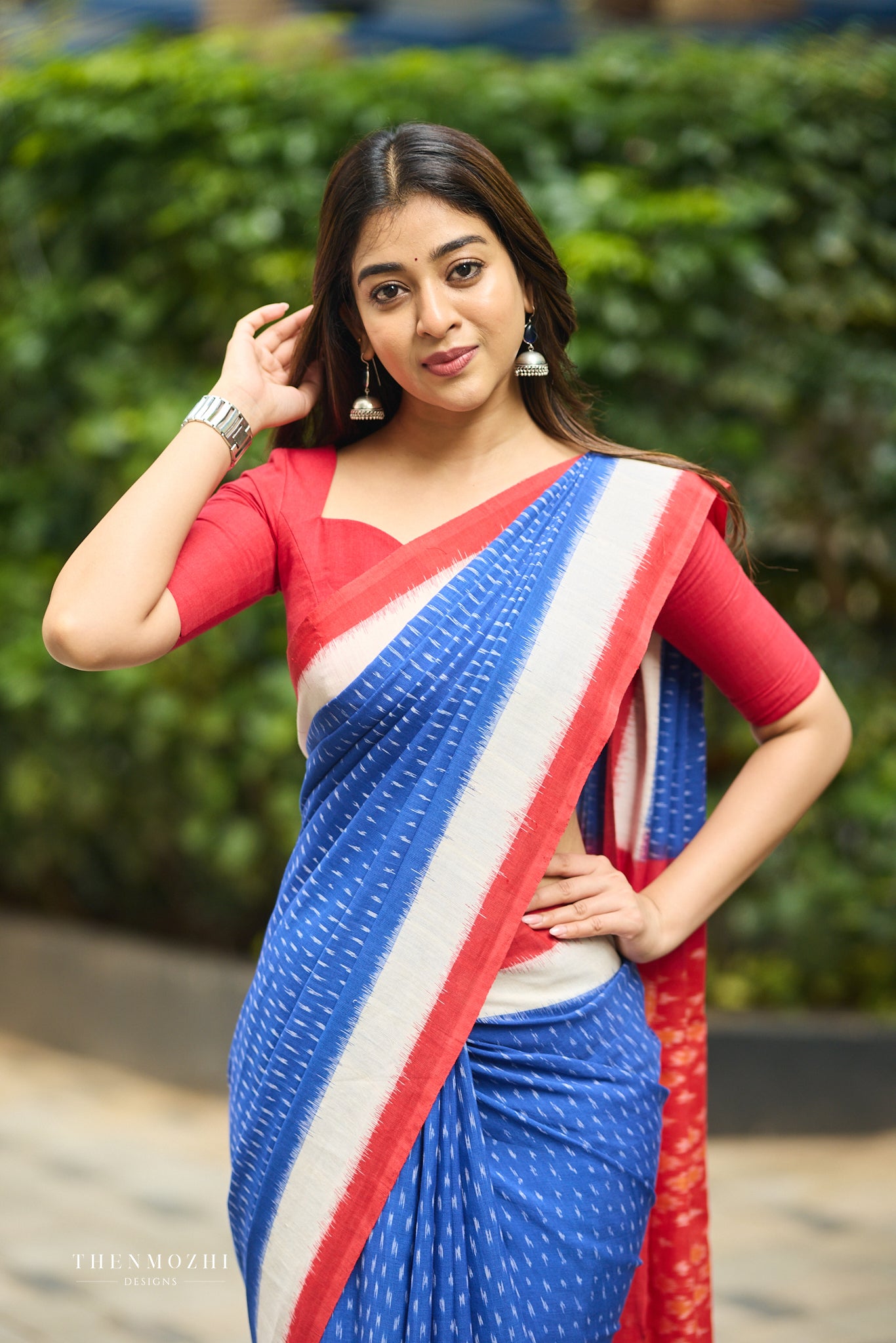Royal Blue With Bright Red Ikkat Cotton Saree