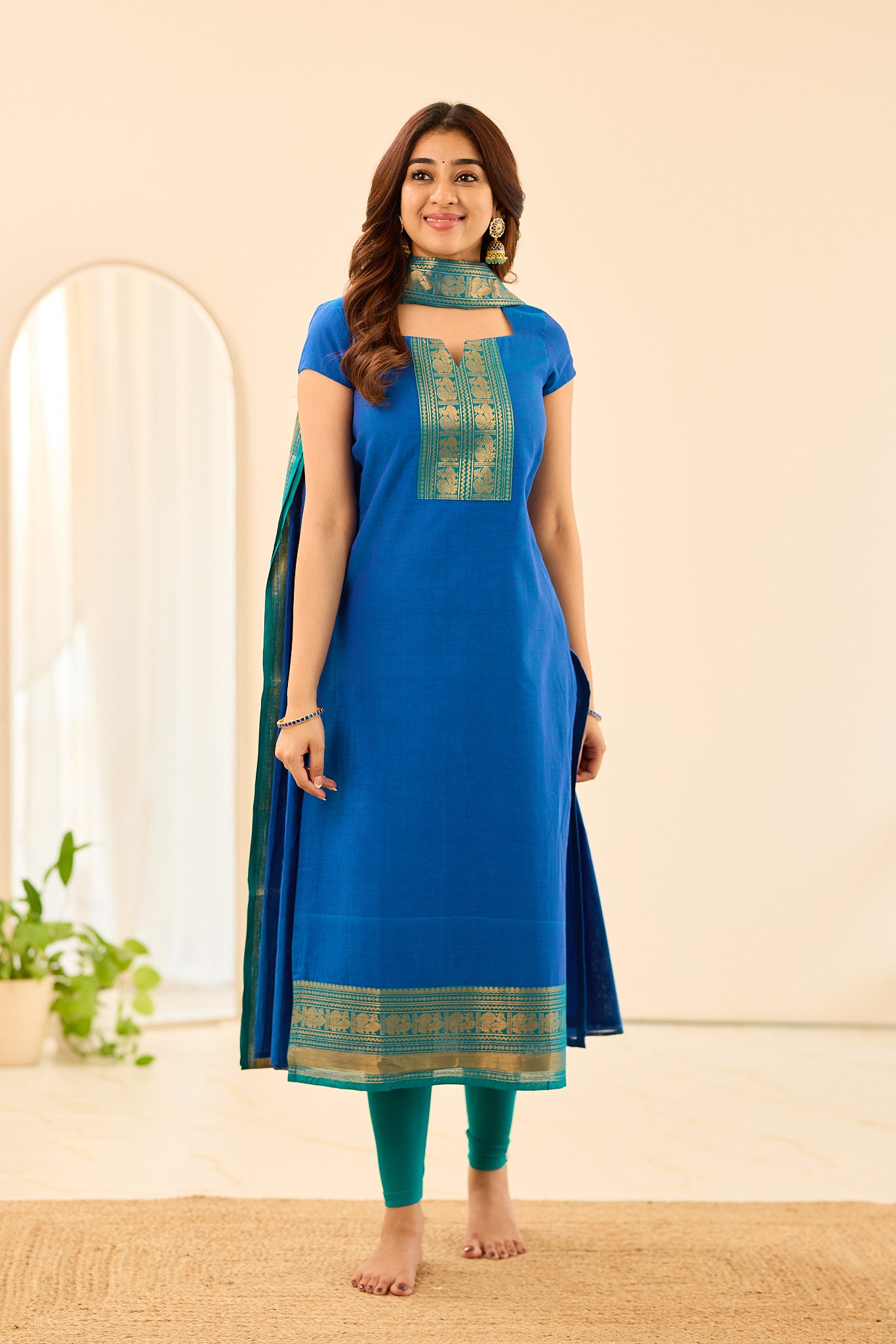 Royal Peacock Blue Chettinad Cotton Salwar
