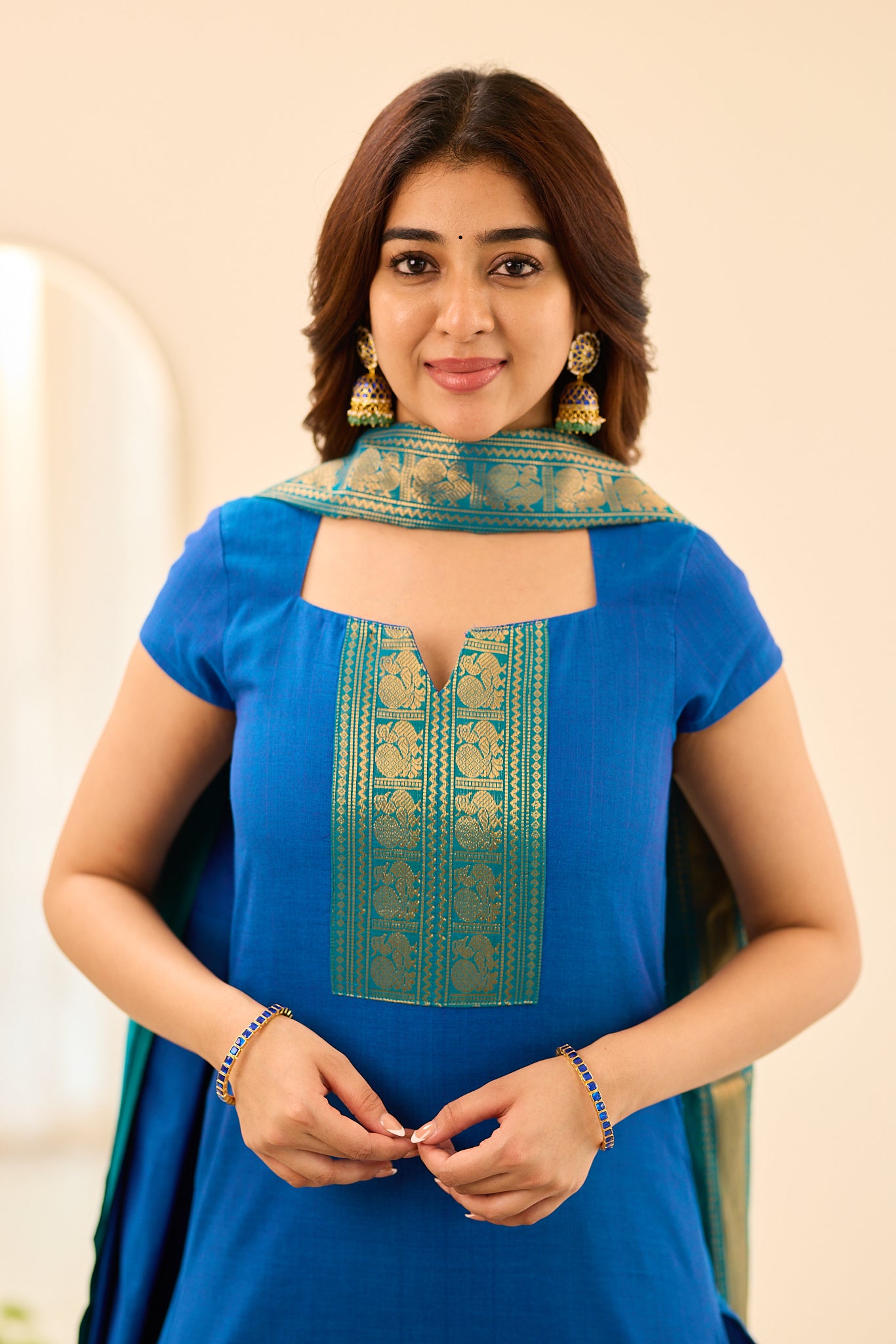 Royal Peacock Blue Chettinad Cotton Salwar