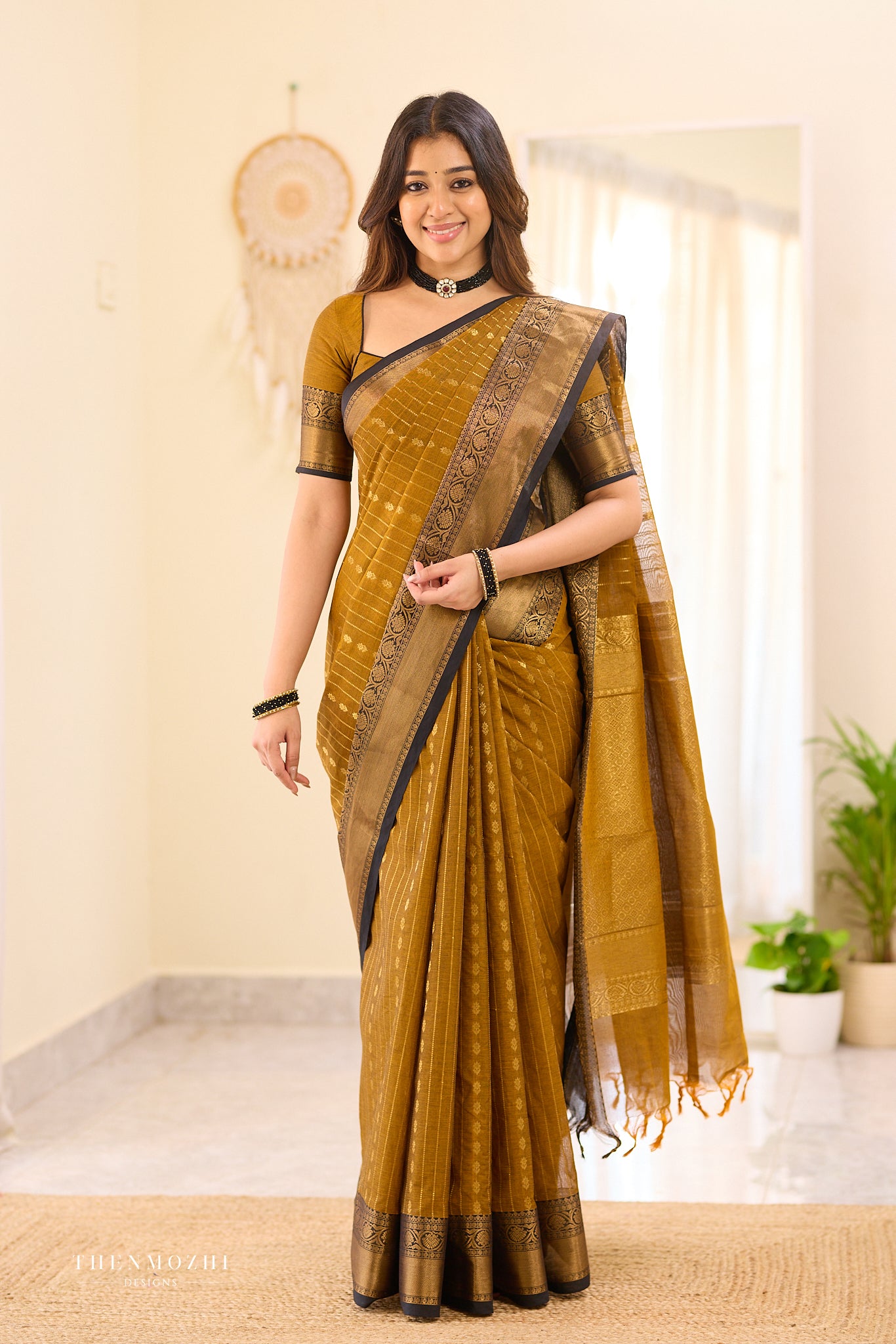 Russet Brown Chettinad cotton saree