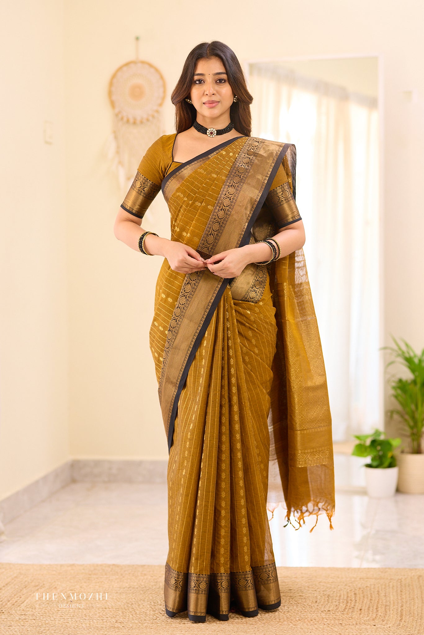 Russet Brown Chettinad cotton saree