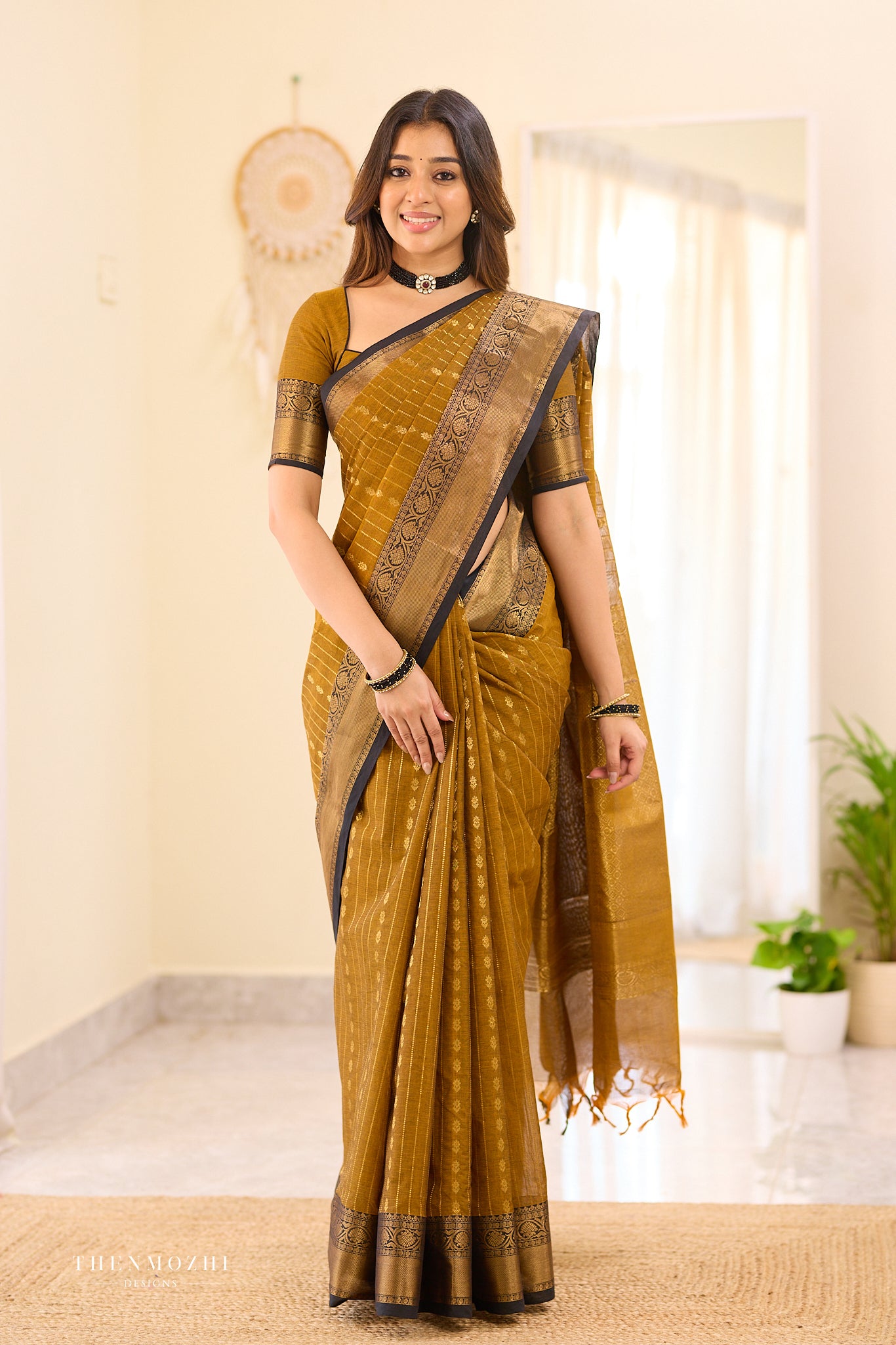 Russet Brown Chettinad cotton saree