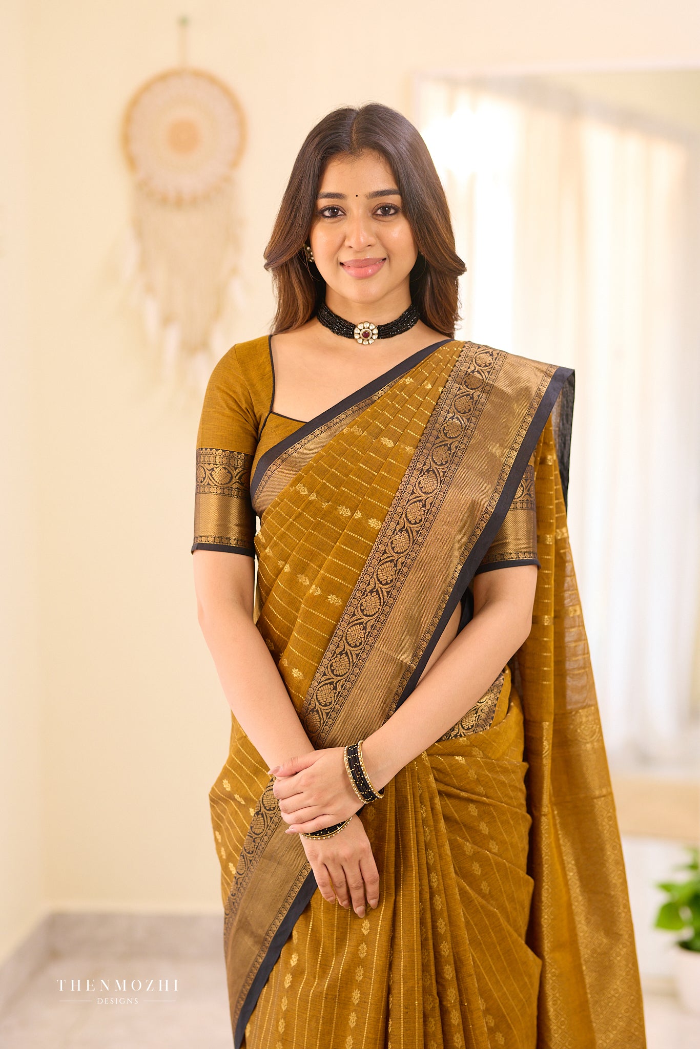 Russet Brown Chettinad cotton saree