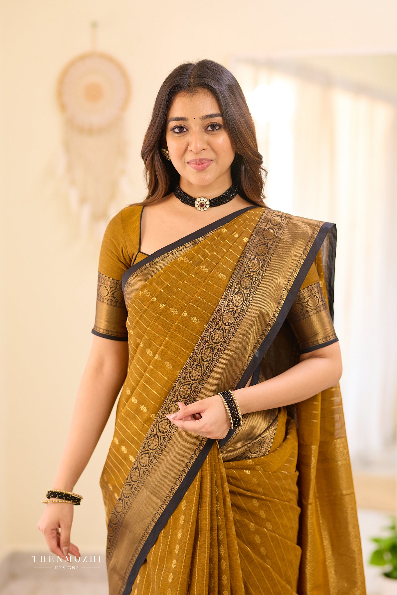 Russet Brown Chettinad cotton saree