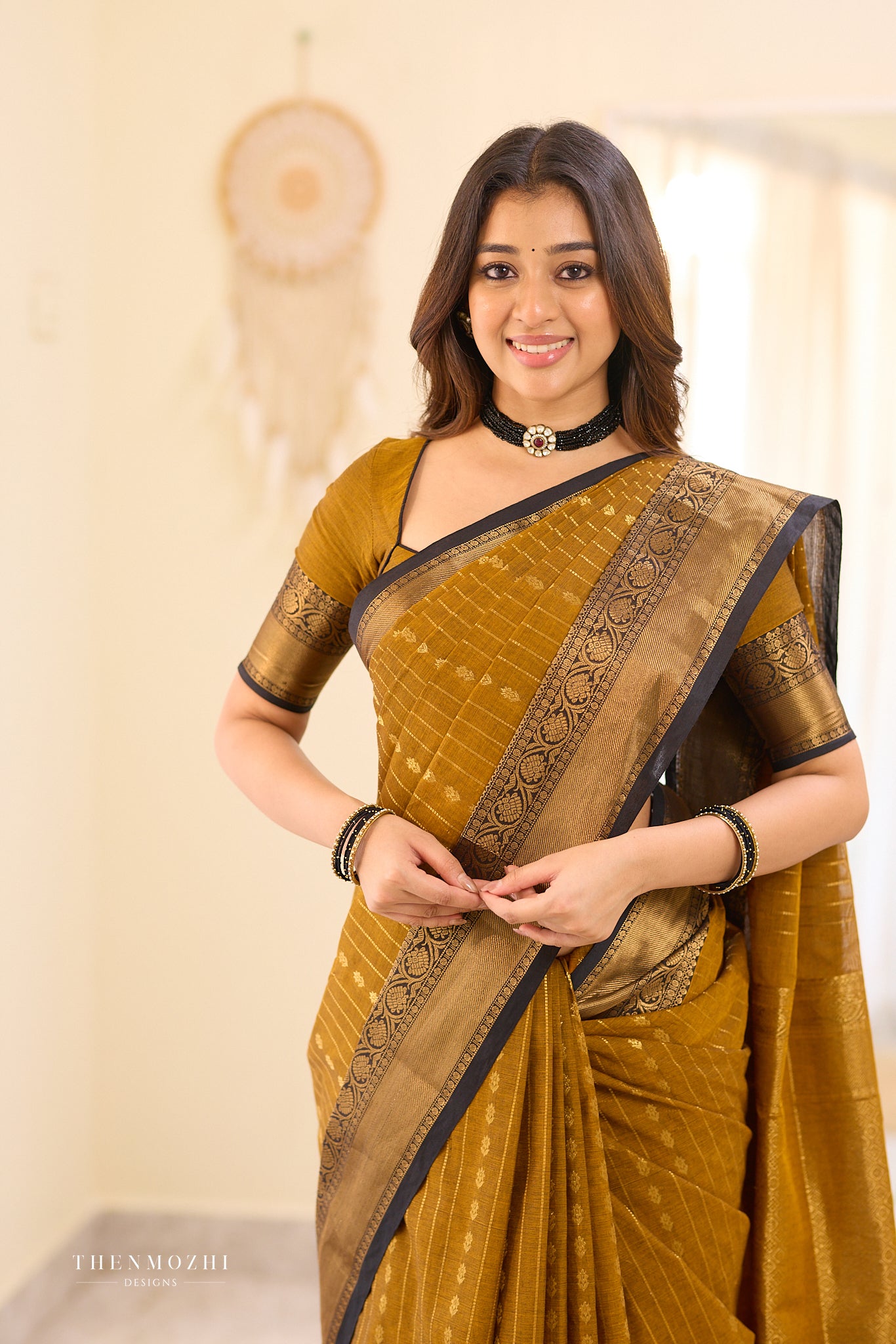 Russet Brown Chettinad cotton saree