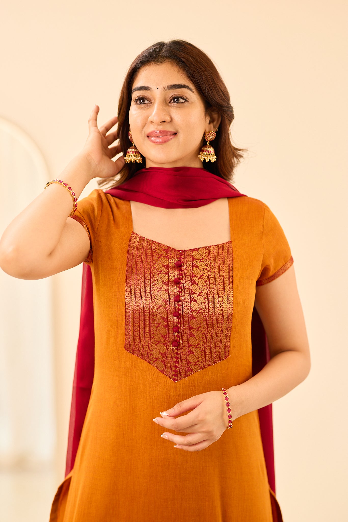 Saffron Orange Chettinad Cotton Salwar