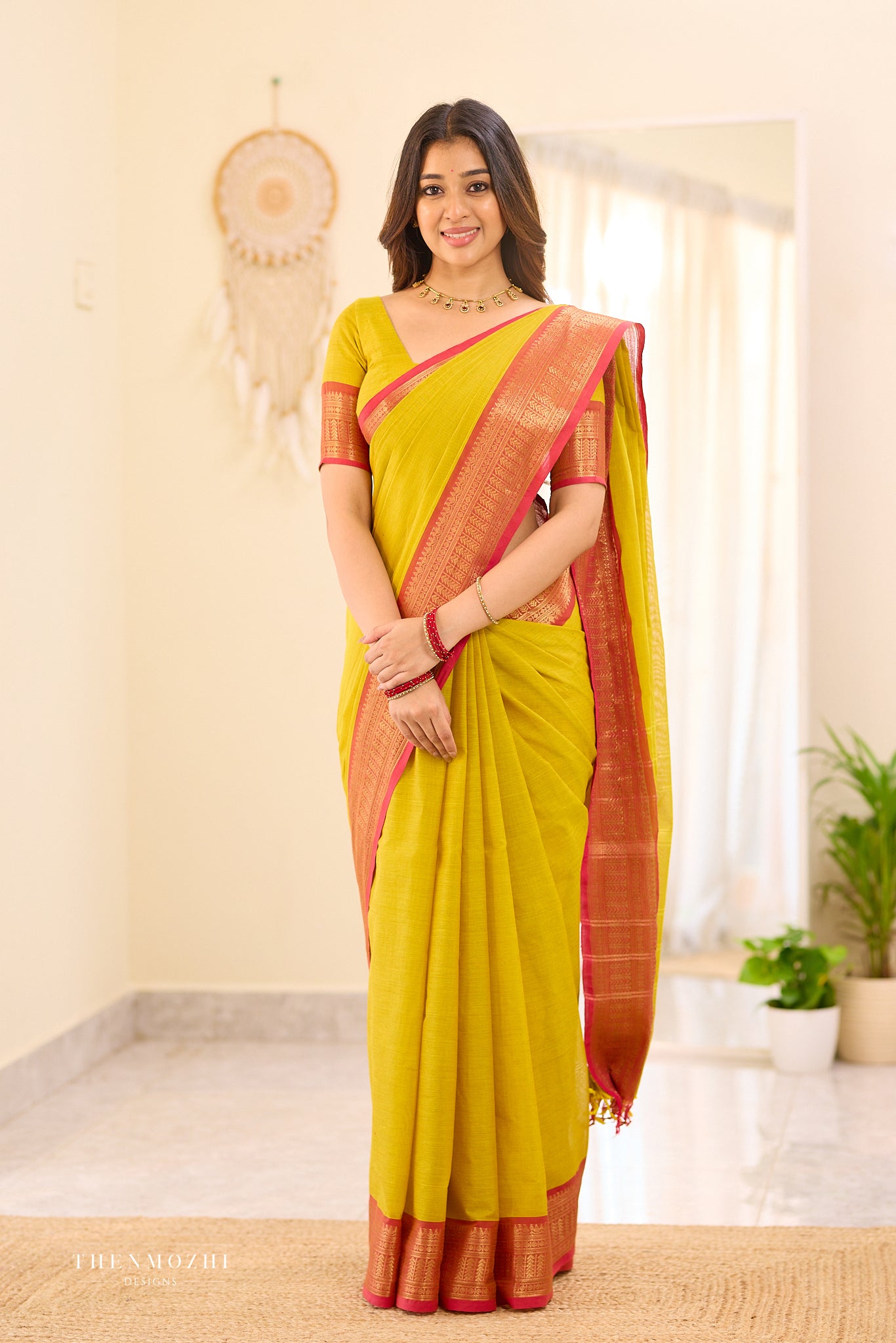 Saffron Yellow Chettinad Cotton saree