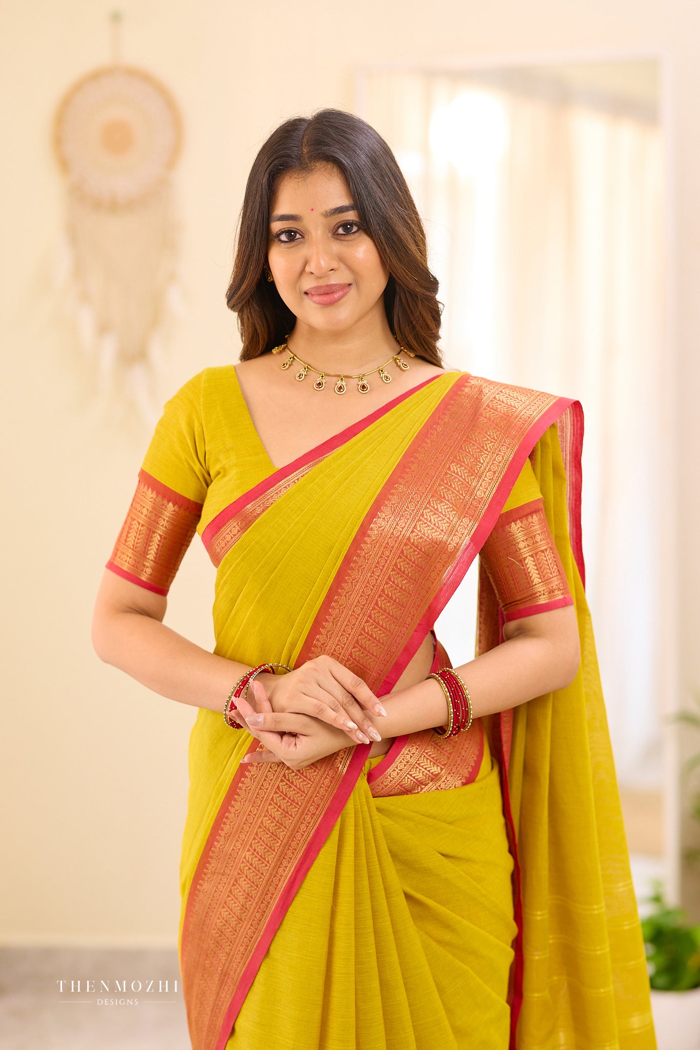 Saffron Yellow Chettinad Cotton saree