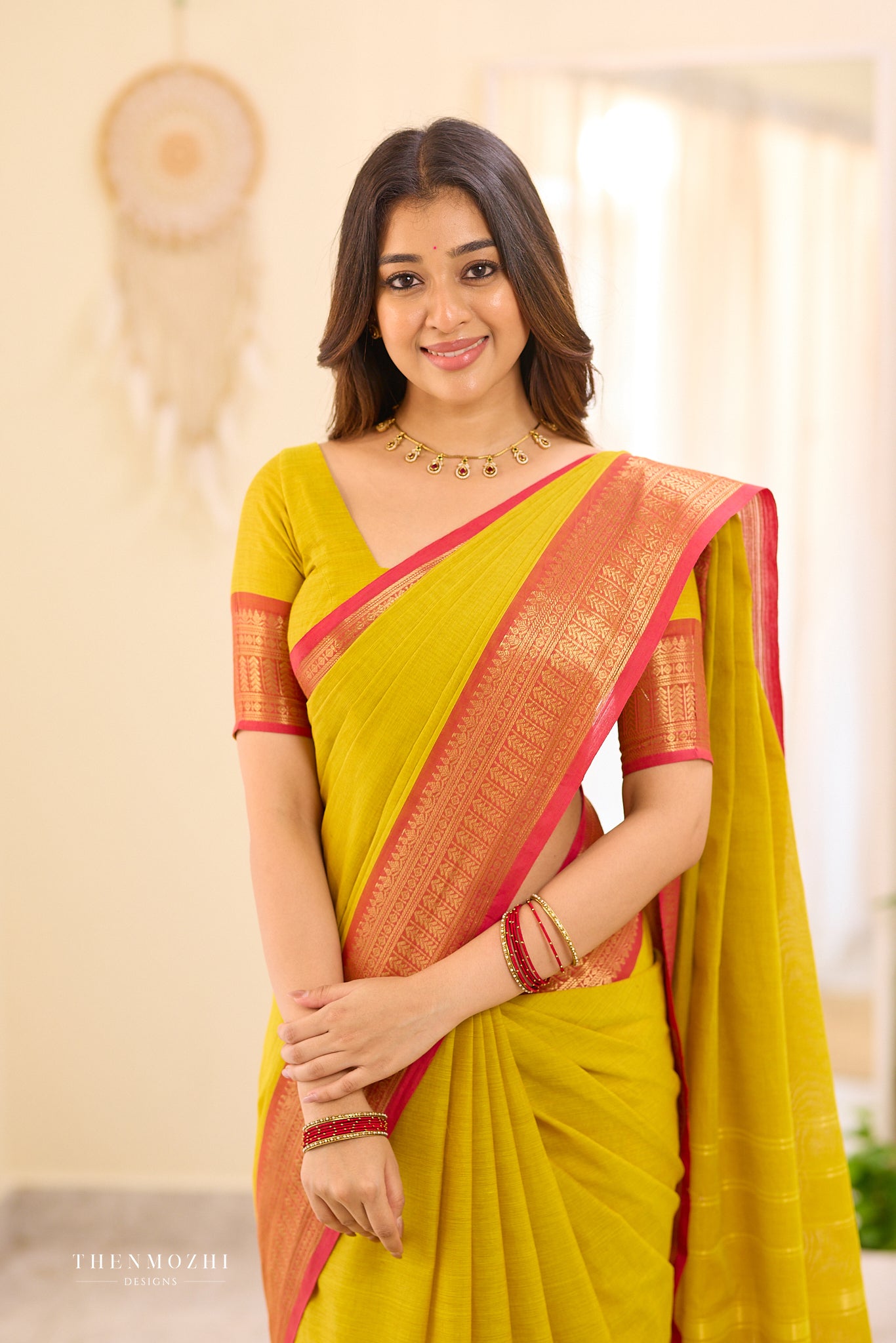 Saffron Yellow Chettinad Cotton saree