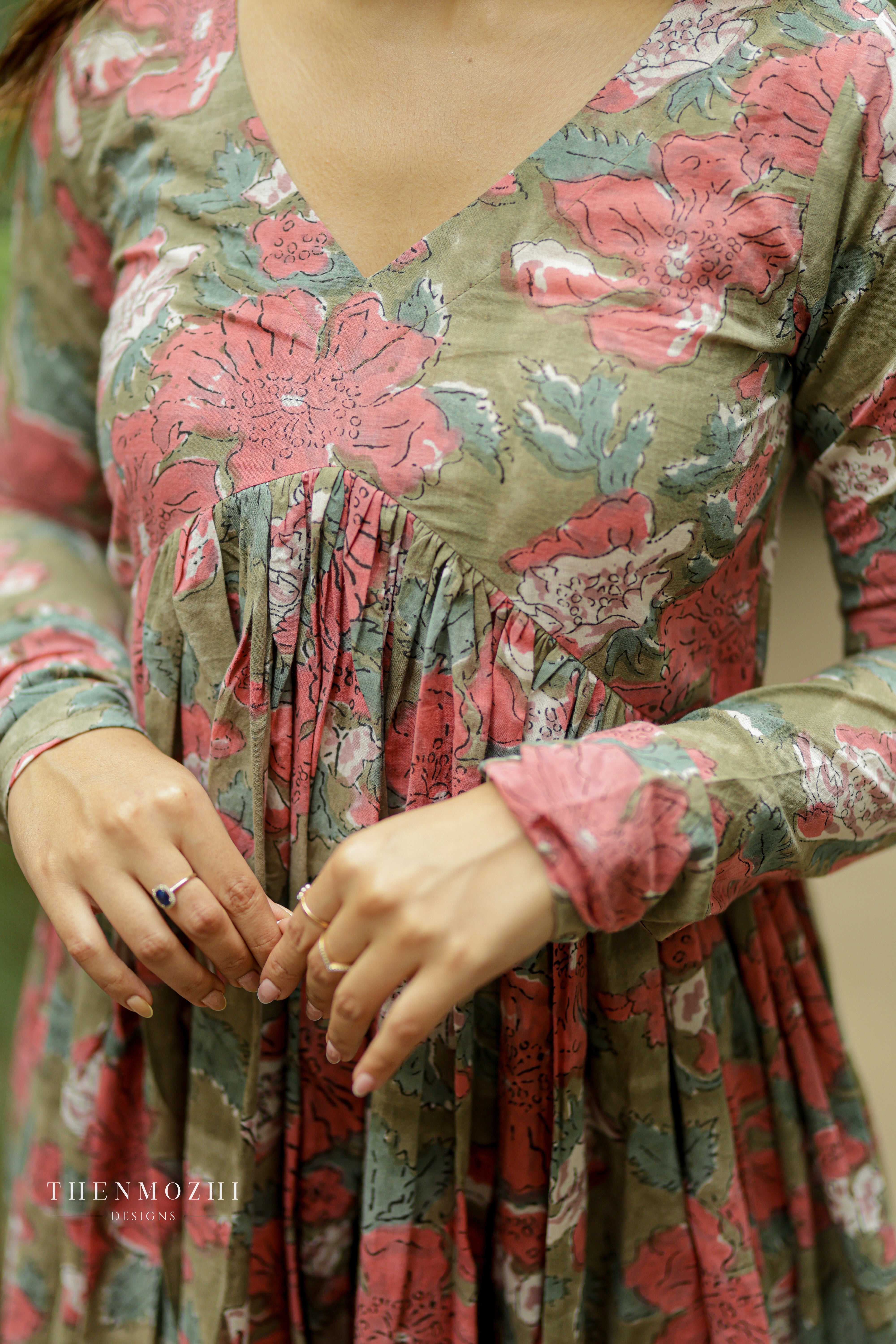 Sage green block printed Alia cut suit set