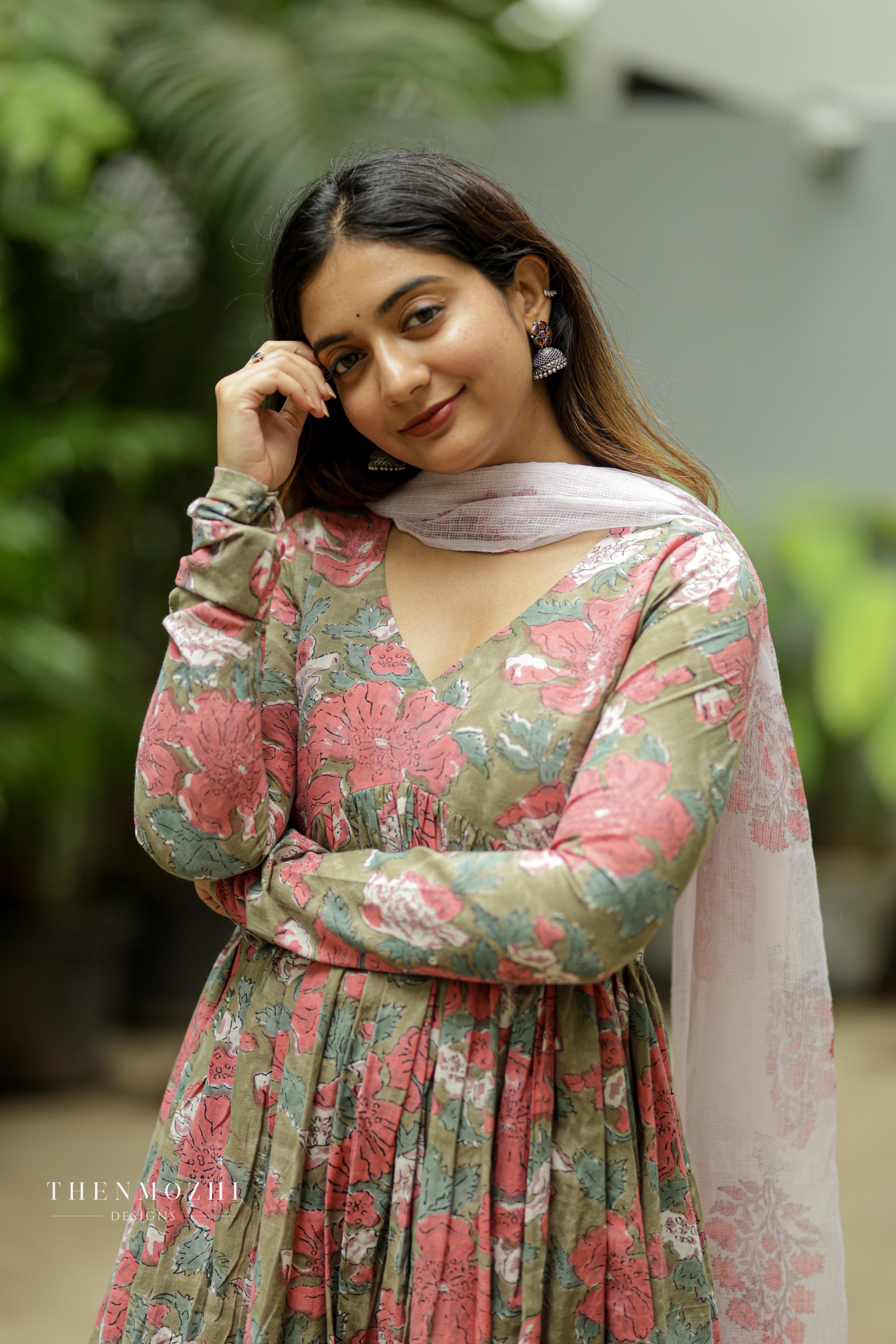 Sage green block printed Alia cut suit set