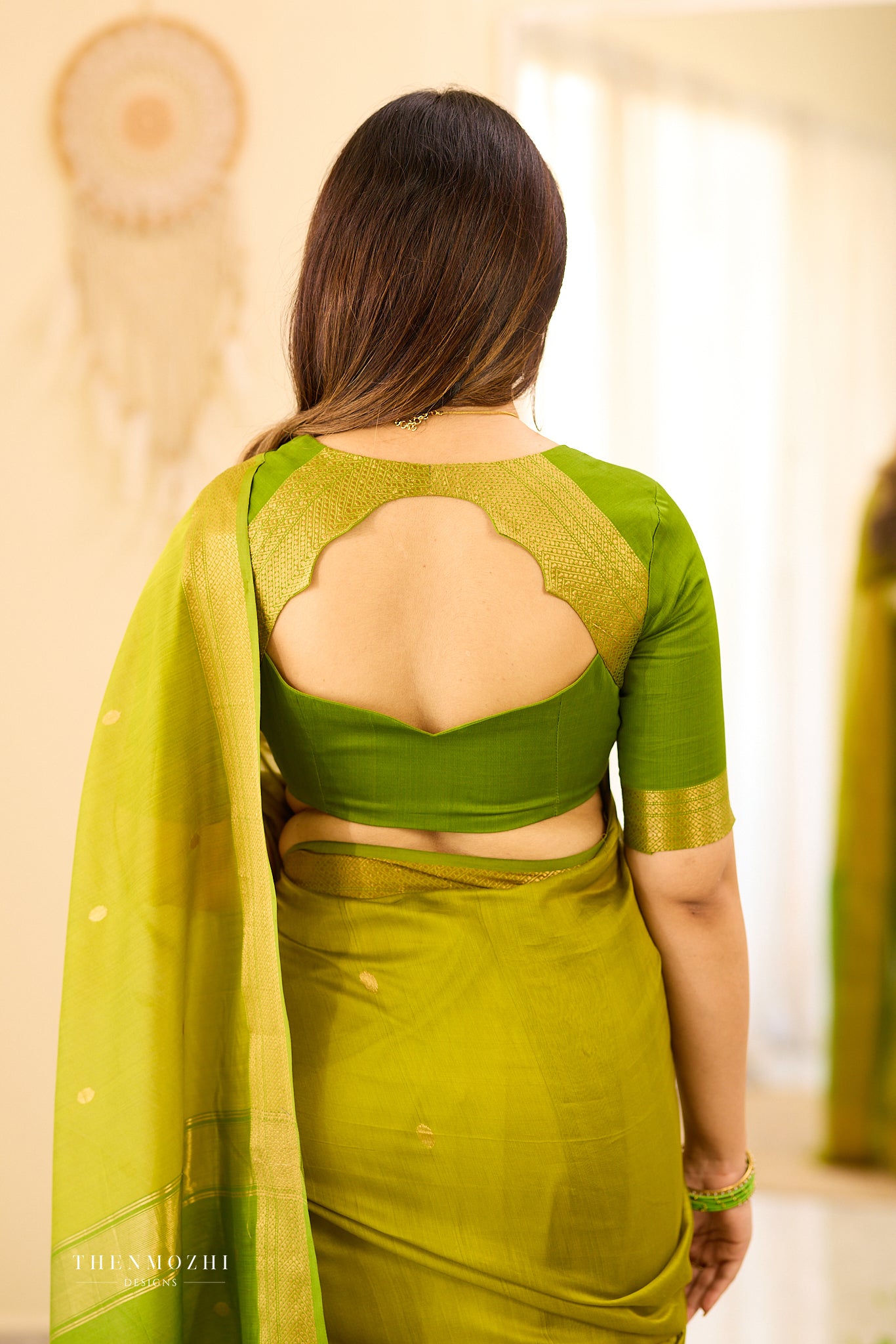 Spring green Maheshwari silk cotton saree