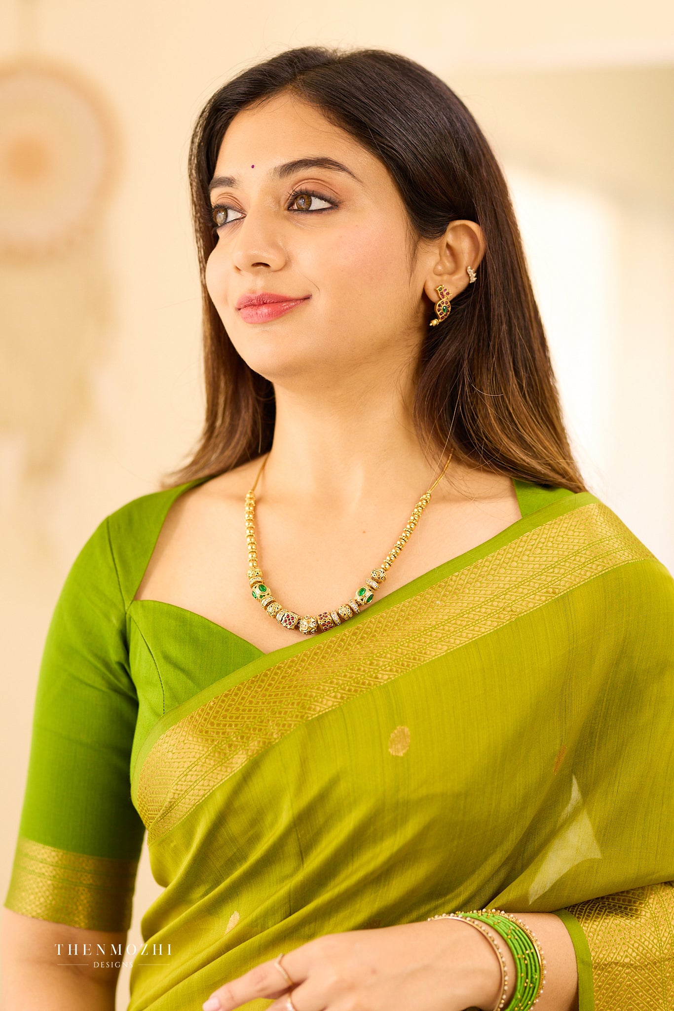 Spring green Maheshwari silk cotton saree