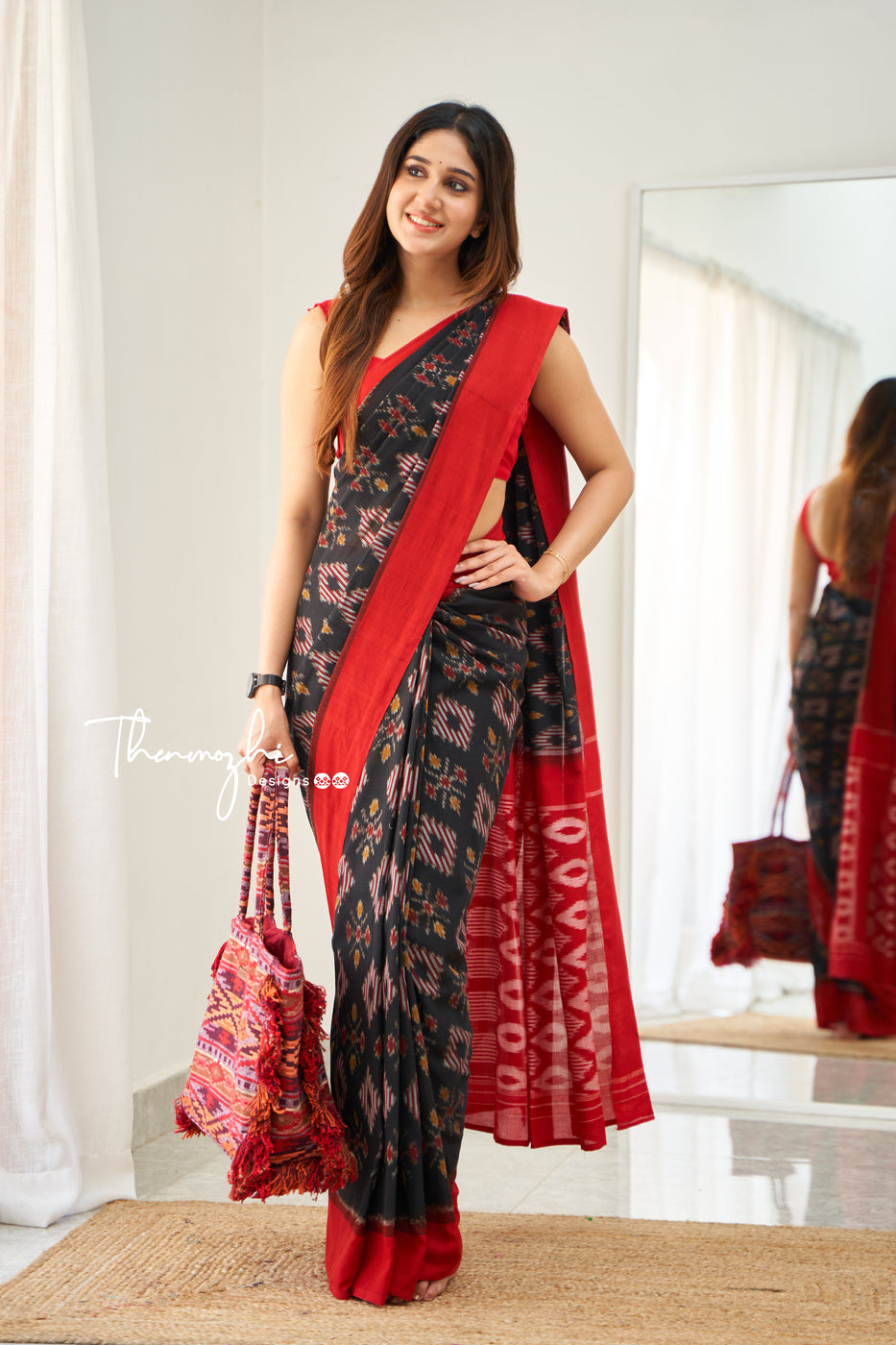 Love Saree For Women And Girls Khadi Cotton In Black And Red Color  Combination Best Quality For Everyday Use