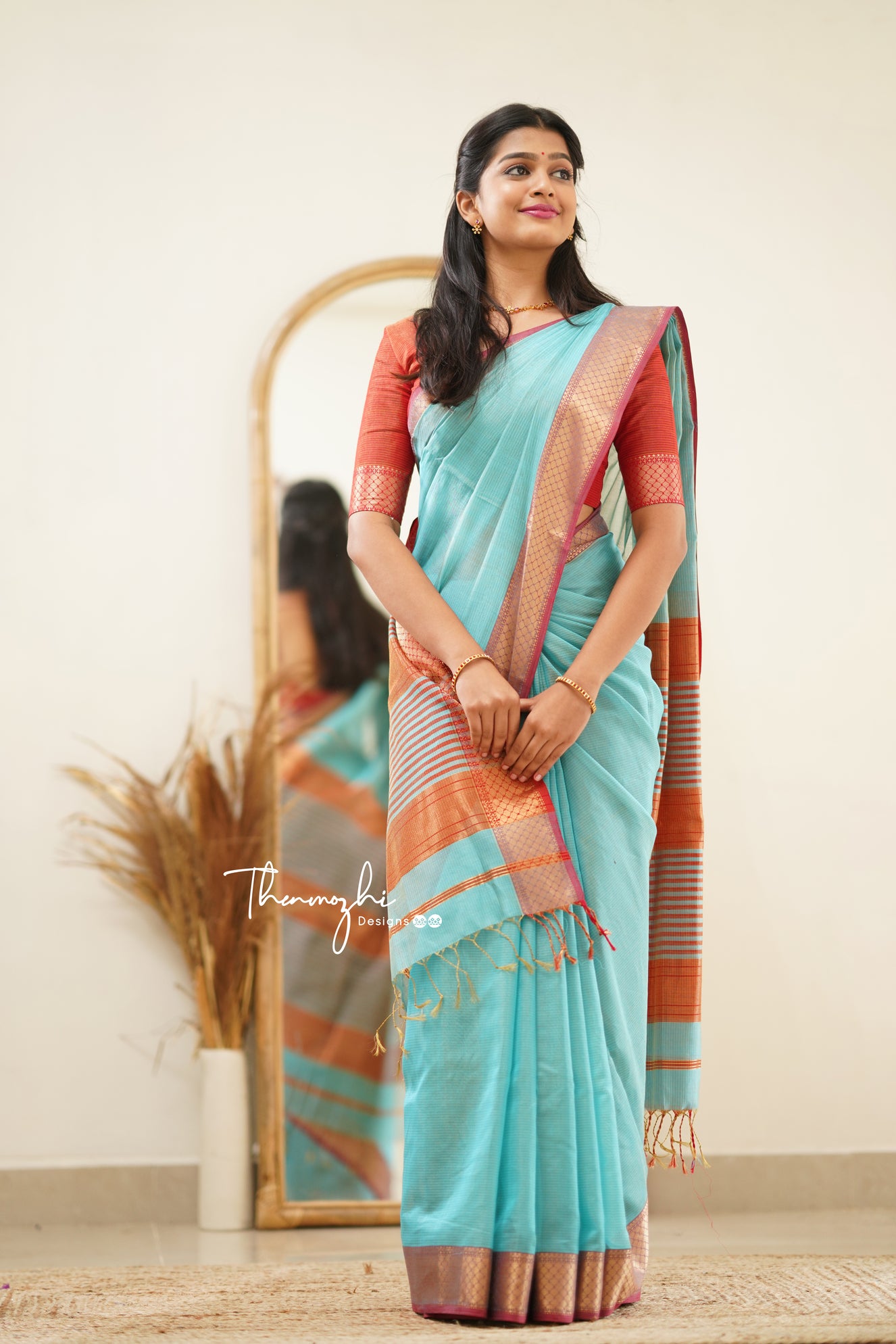 Blue Maheshwari Tissue Silk Handloom Cotton Saree